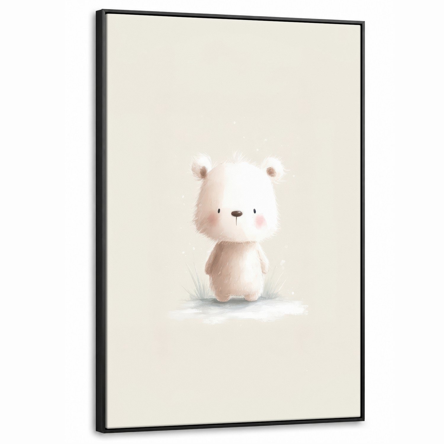 Canvas Schilderij met Baklijst XXL Canvas Schilderij met Baklijst 80x120cm - Beertje - Sneeuwvlokje - Wit - Pluizig - Muurdecoratie woonkamer - Slaapkamer decoratie - Kamer accessoires - Schilderijen op canvas met lijst groot