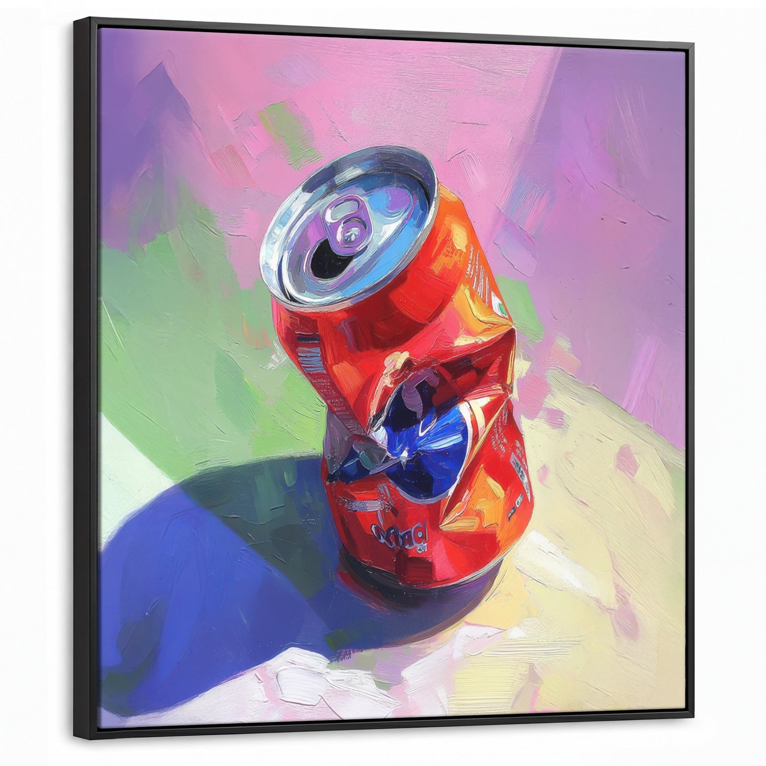 Canvas Schilderij met Baklijst 90x90cm - Frisdrank - Blik - Paars - Muurdecoratie woonkamer - Slaapkamer decoratie - Kamer accessoires - Schilderijen op canvas met lijst
