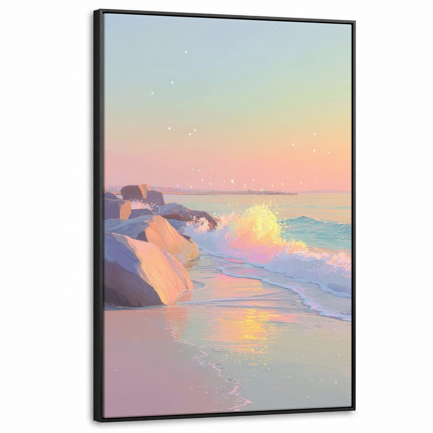 Canvas Schilderij met Baklijst XXL Canvas Schilderij met Baklijst 90x140cm - Zomerlicht - Strand - Fonkelende accenten - Muurdecoratie woonkamer - Slaapkamer decoratie - Kamer accessoires - Schilderijen op canvas met lijst groot