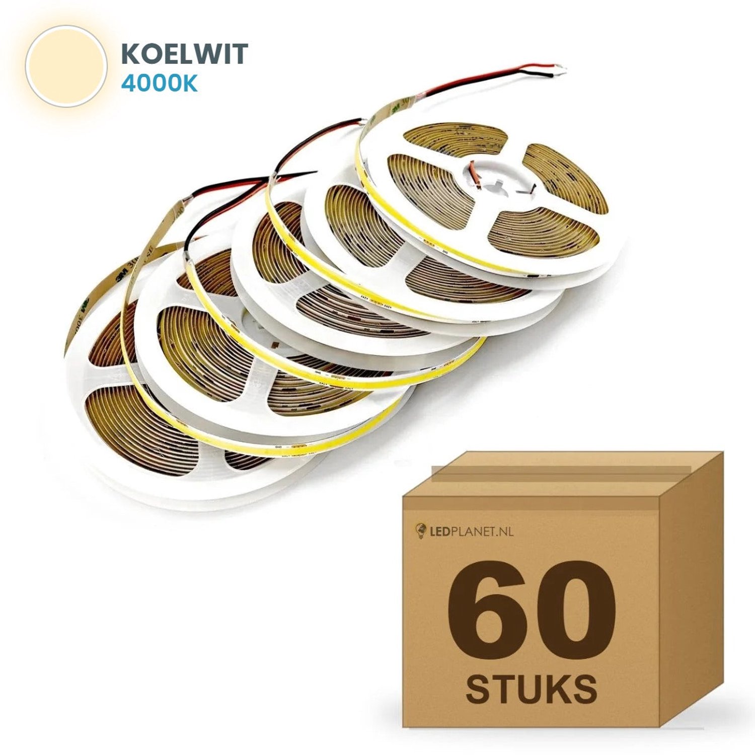 Tsong LED strip COB 5 meter - 60 stuks - 24V - 8W/m - Koelwit 4000K - 800 lm/m - CRI>90 - IP20