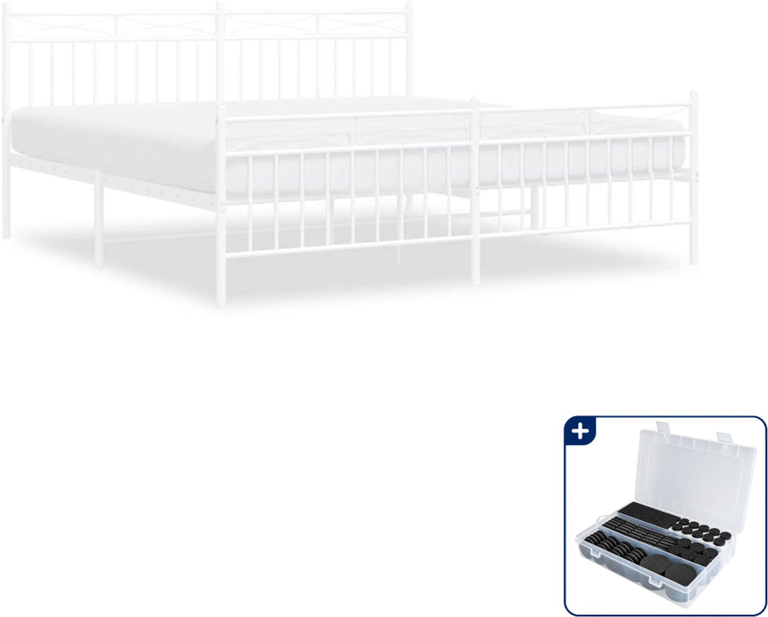 vidaXL Bedframe - 183 x 213 cm - staal - wit - Inclusief antikrasvilt 177-delig