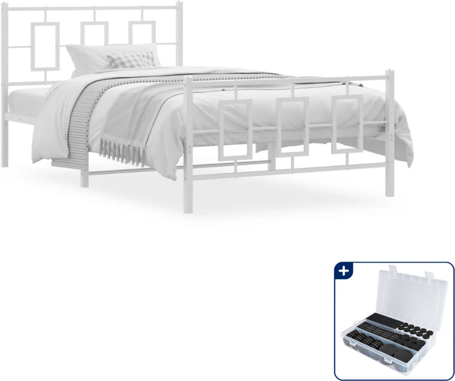 vidaXL bedframe - 107 x 203 cm - staal - wit - Inclusief antikrasvilt 177-delig