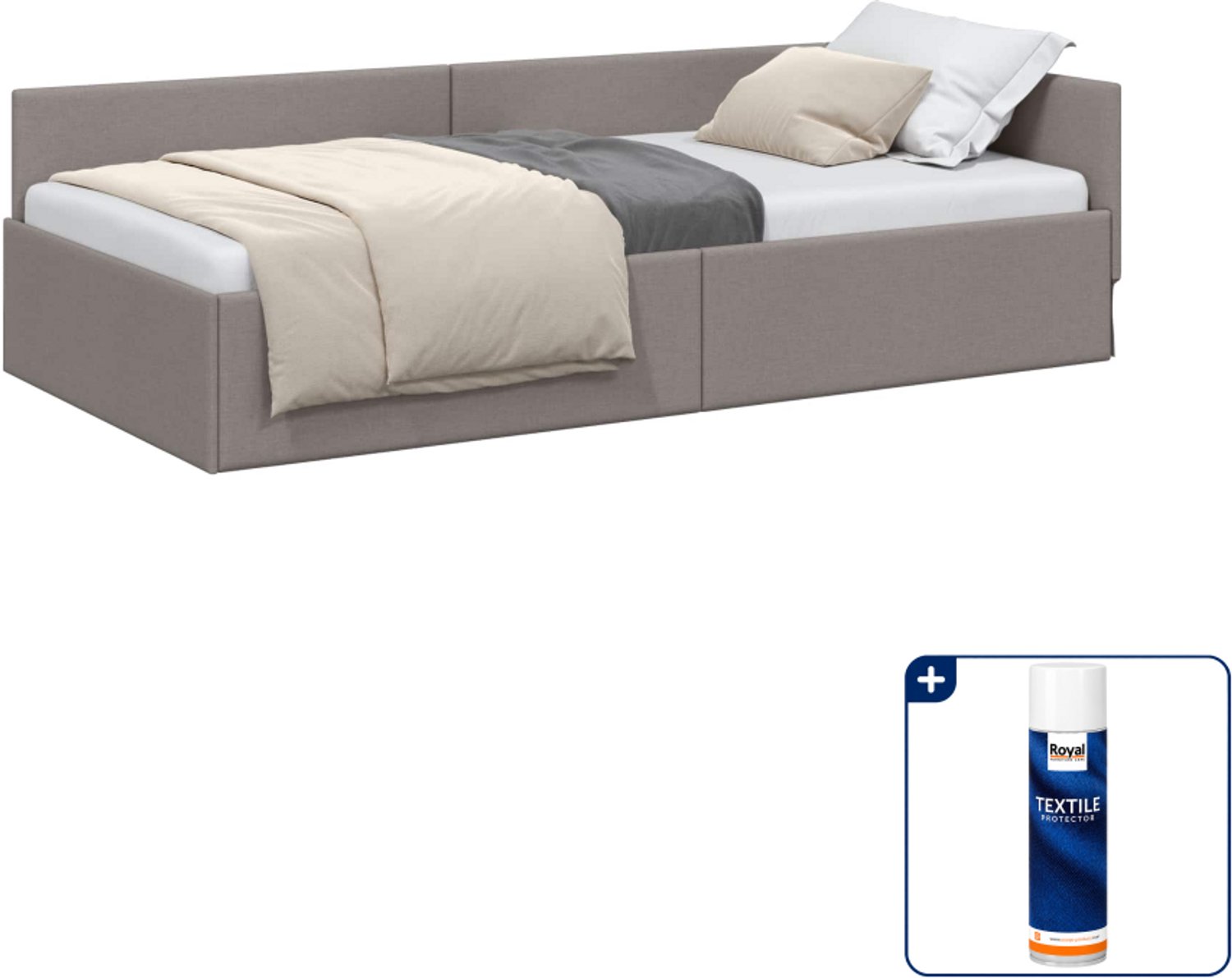 vidaXL hoekbedframe - 90 x 200 cm - stof - taupe - Inclusief textielbeschermer 500 ml