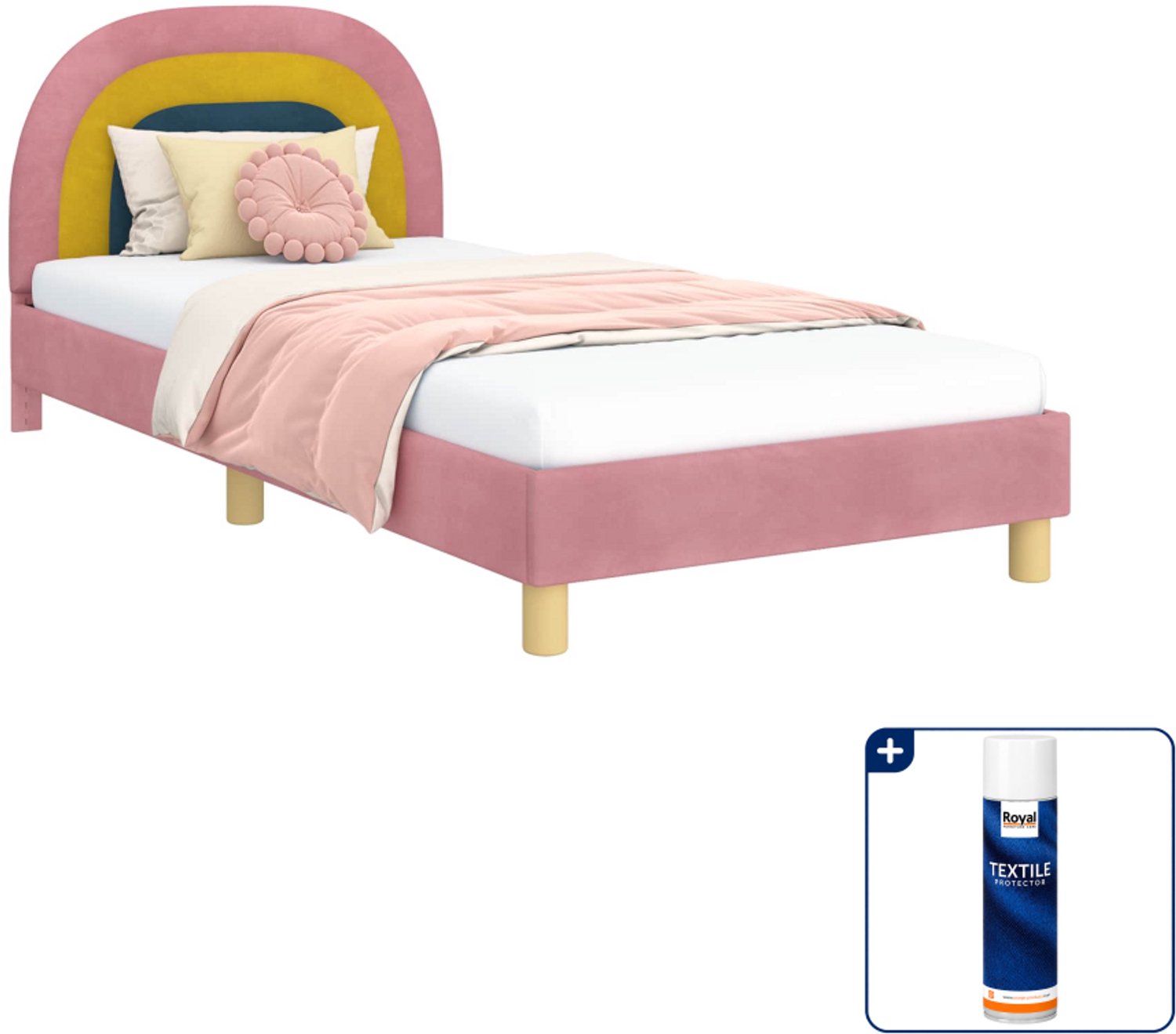 vidaXL kinderbedframe - 90 x 190 cm - fluweel - roze - Inclusief textielbeschermer 500 ml