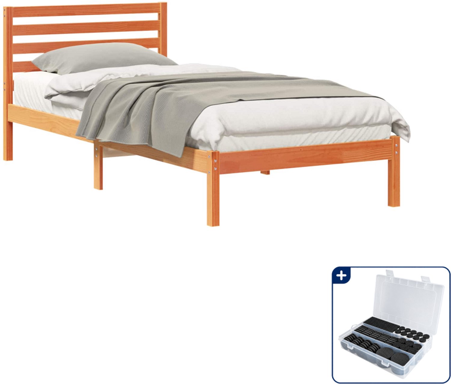 vidaXL bedframe - 100 x 210 cm - massief grenenhout - wasbruin - Inclusief antikrasvilt 177-delig