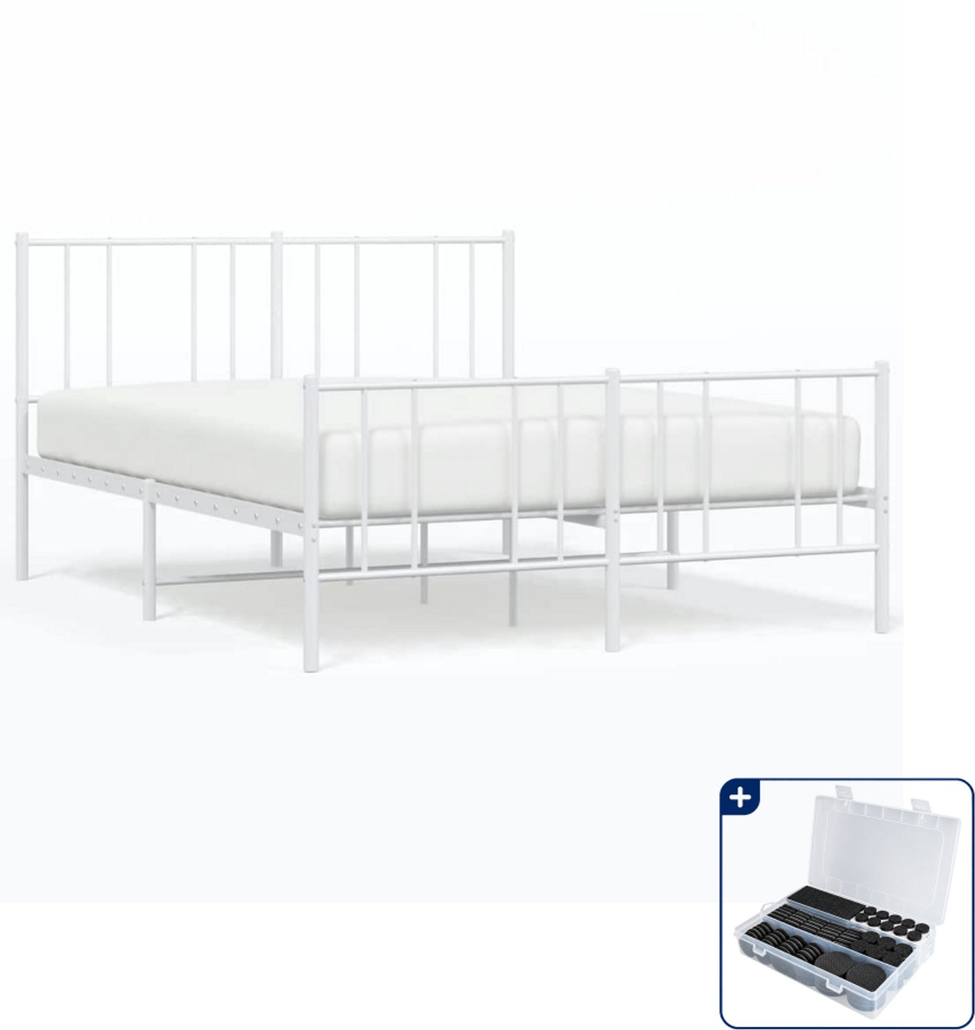 vidaXL Bedframe - 140 x 190 cm - staal - wit - Inclusief antikrasvilt 177-delig