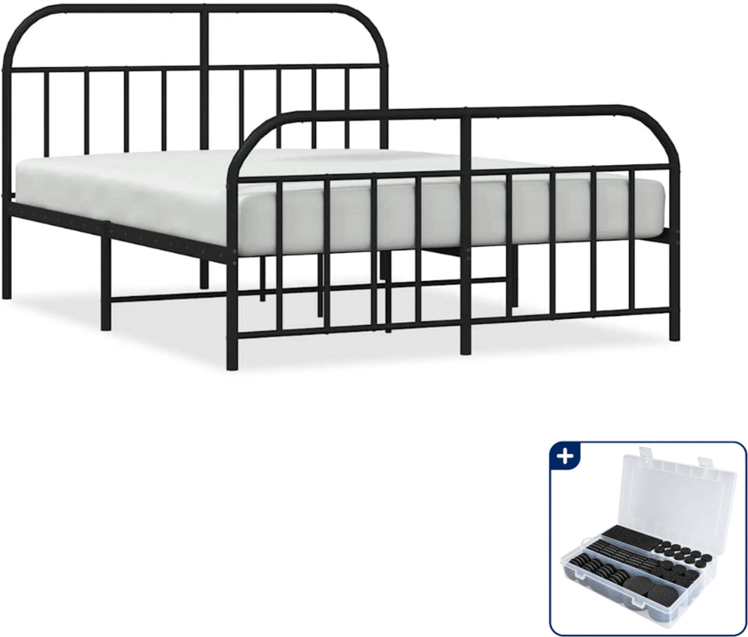 vidaXL Bedframe Small double - 140 x 200 cm - metaal - zwart - Inclusief antikrasvilt 177-delig