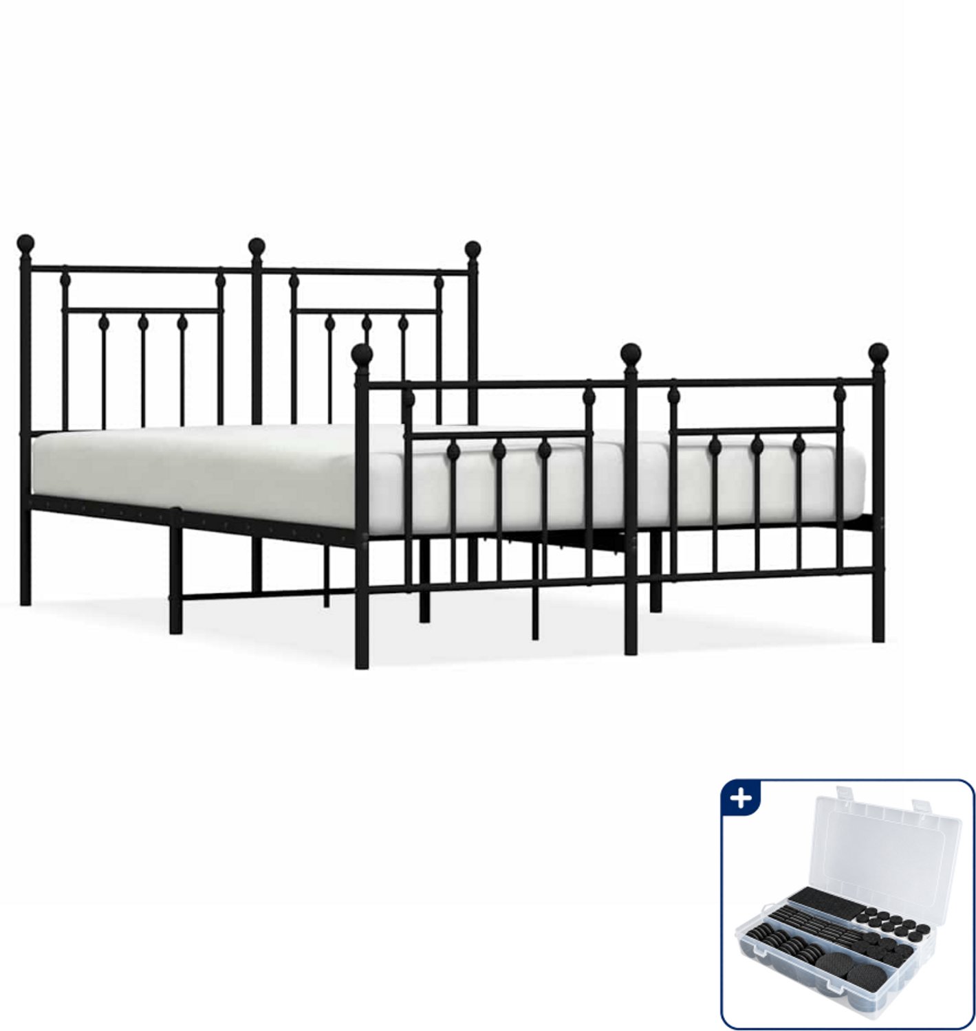vidaXL Bedframe - 150 x 200 cm - metaal - zwart - Inclusief antikrasvilt 177-delig