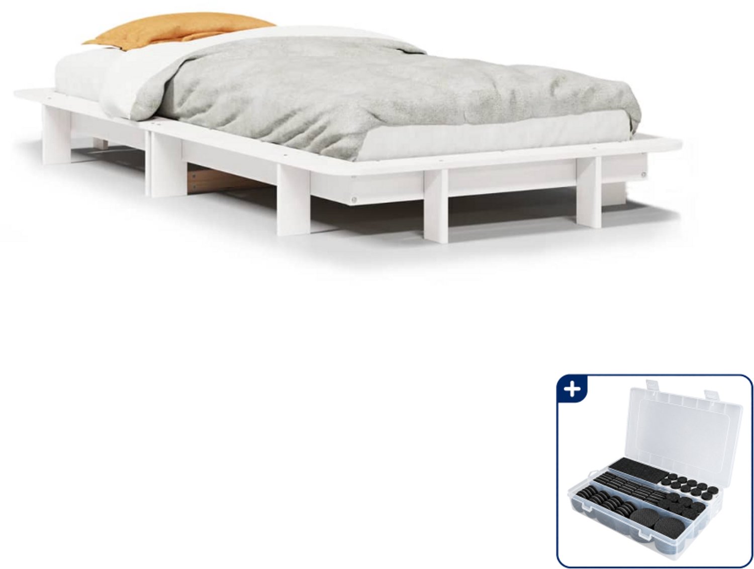 vidaXL bedframe - 100 x 200 cm - massief grenenhout - wit - Inclusief antikrasvilt 177-delig