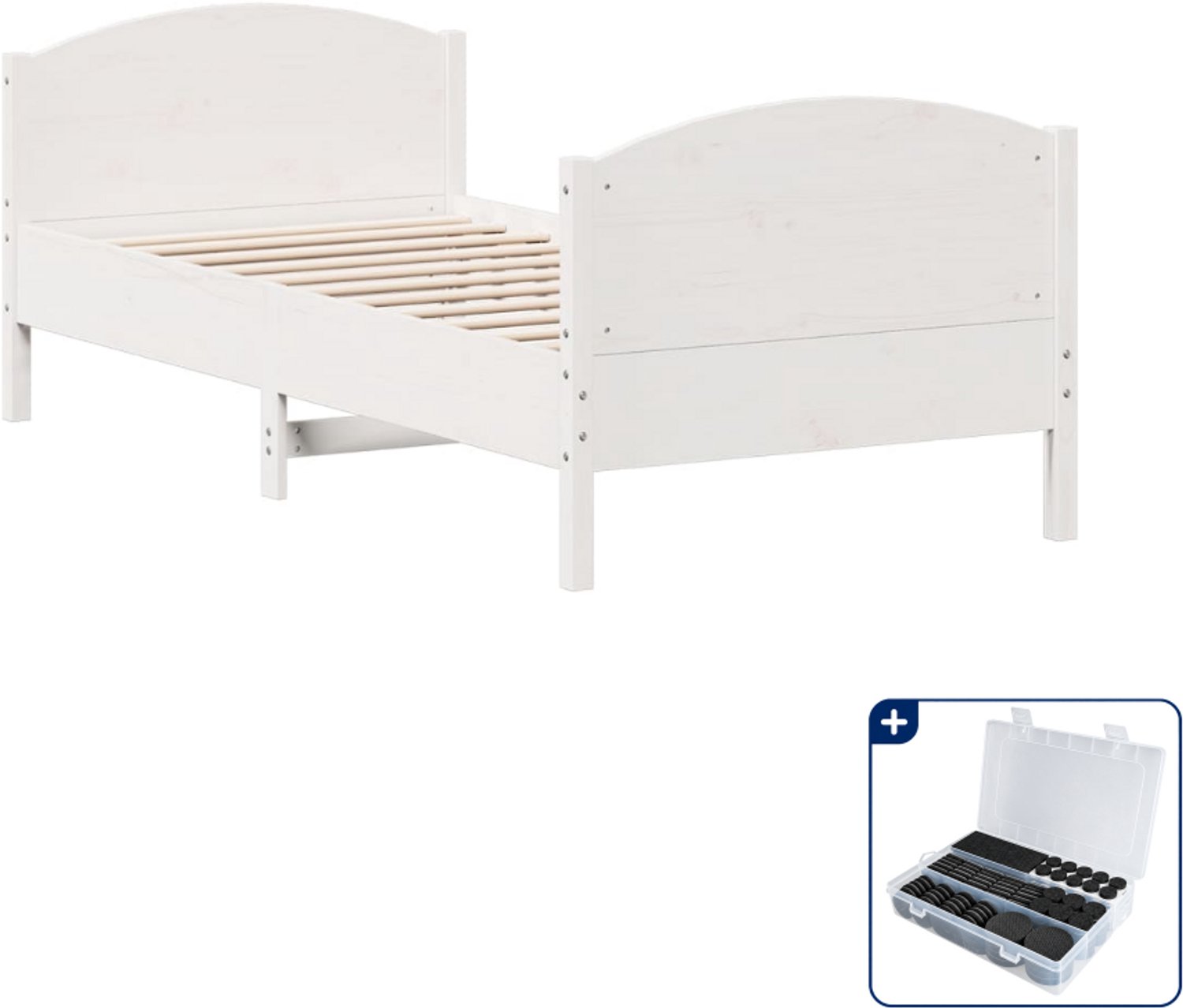 vidaXL bedframe - 75 x 190 cm - massief grenenhout - wit - Inclusief antikrasvilt 177-delig