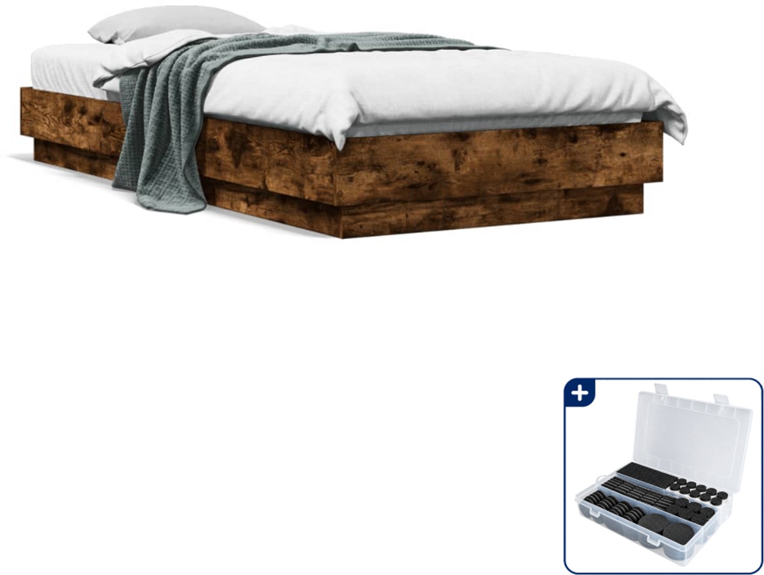 vidaXL bedframe - 100 x 200 cm - bewerkt hout - gerookt eiken - Inclusief antikrasvilt 177-delig Bruin