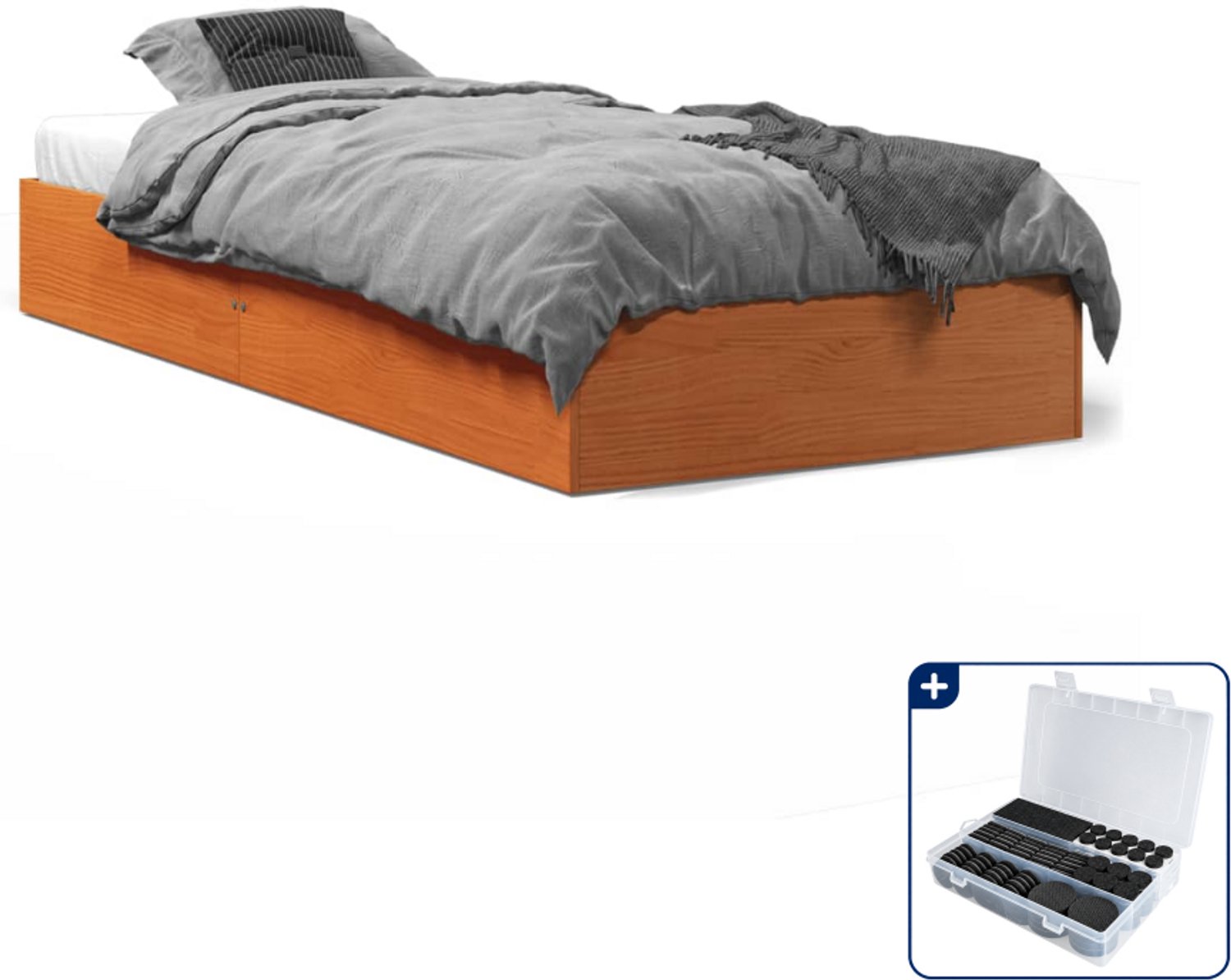 vidaXL bedframe - 75 x 190 cm - massief grenenhout - wasbruin - Inclusief antikrasvilt 177-delig