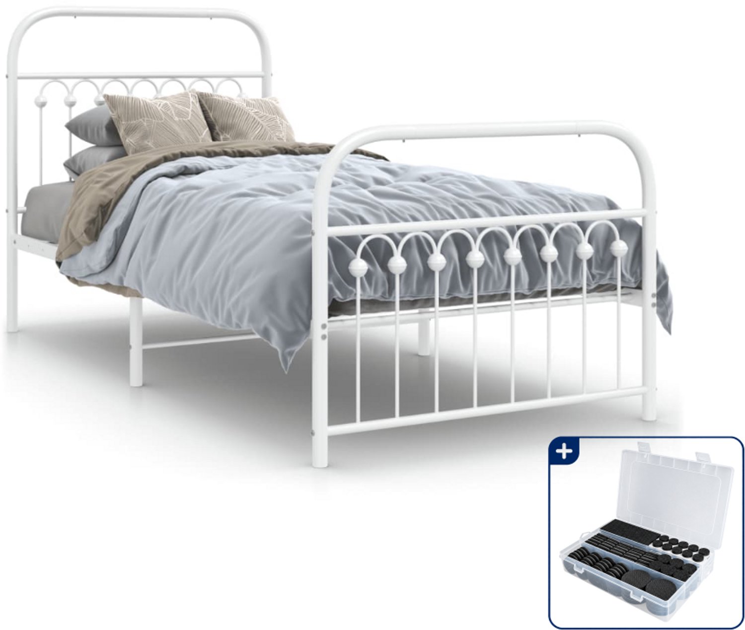 vidaXL bedframe 90 x 200 cm - metaal - wit - Inclusief antikrasvilt 177-delig