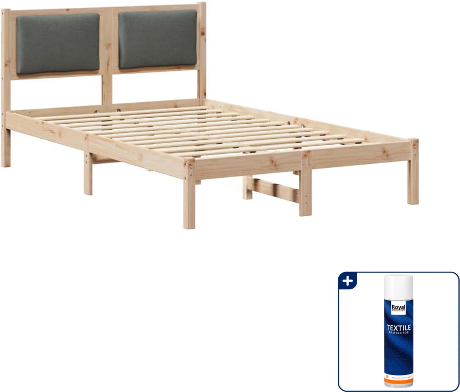 vidaXL bedframe - 120 x 200 cm - massief grenenhout - donkergrijs - Inclusief textielbeschermer 500 ml