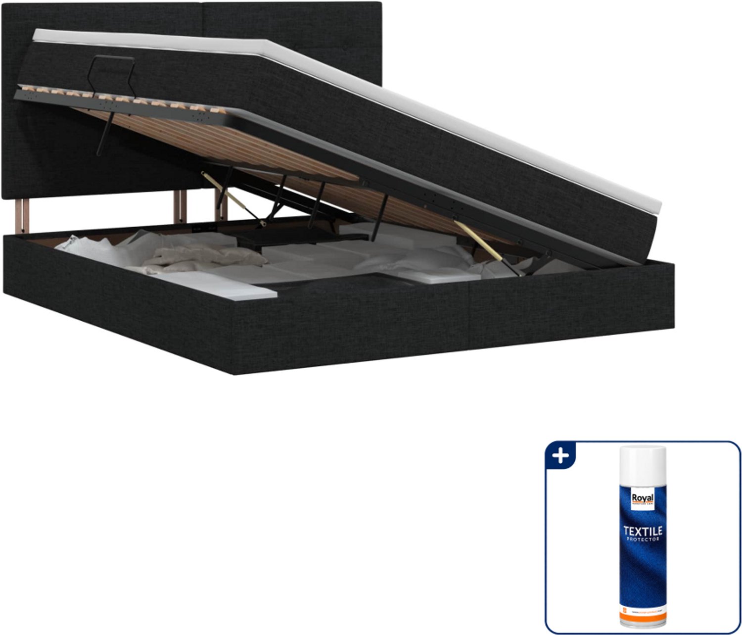 vidaXL opbergbed met matras - 140 x 190 cm - kunstleer - zwart - Inclusief textielbeschermer 500 ml