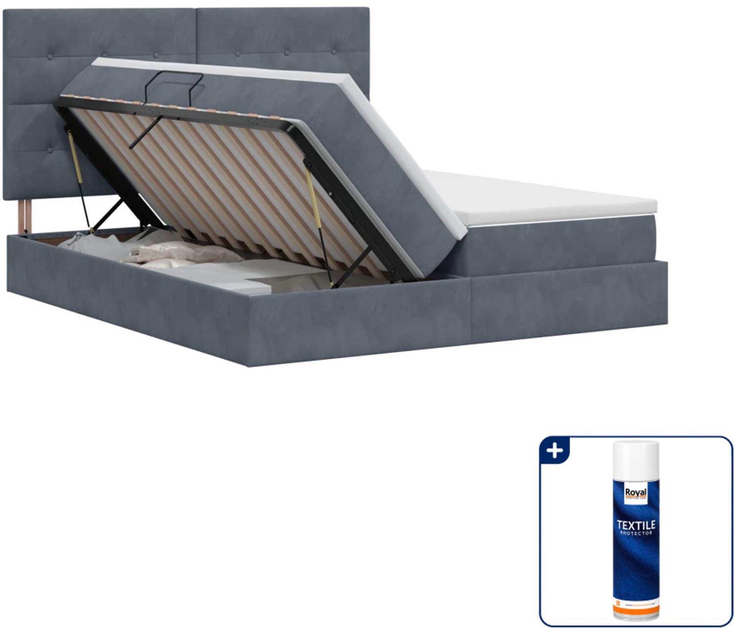 vidaXL Opbergbed - 200 x 200 cm - fluweel - donkergrijs - Inclusief textielbeschermer 500 ml Donker Grijn