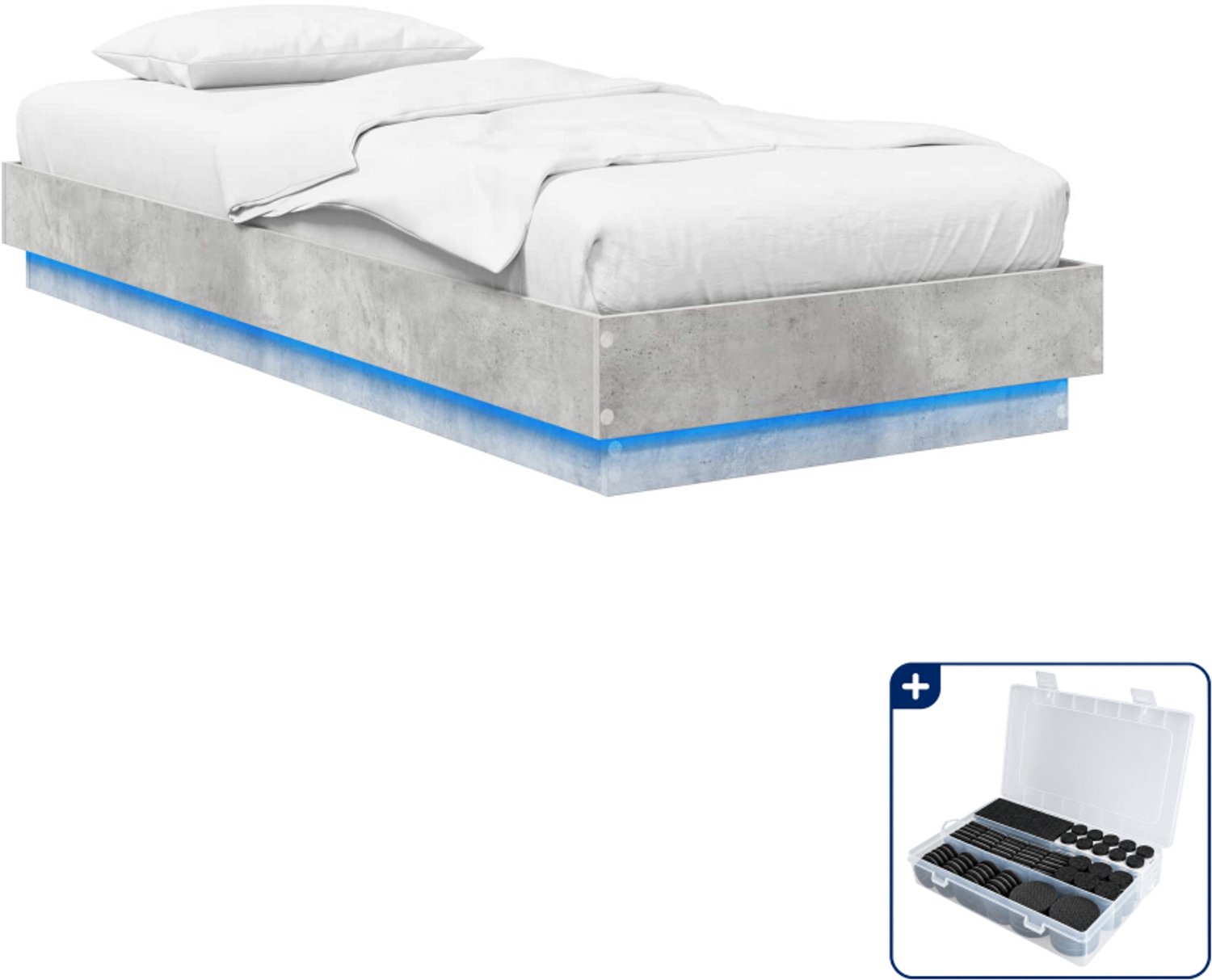 vidaXL bedframe met LED - 80 x 200 cm - bewerkt hout - betongrijs - Inclusief antikrasvilt 177-delig