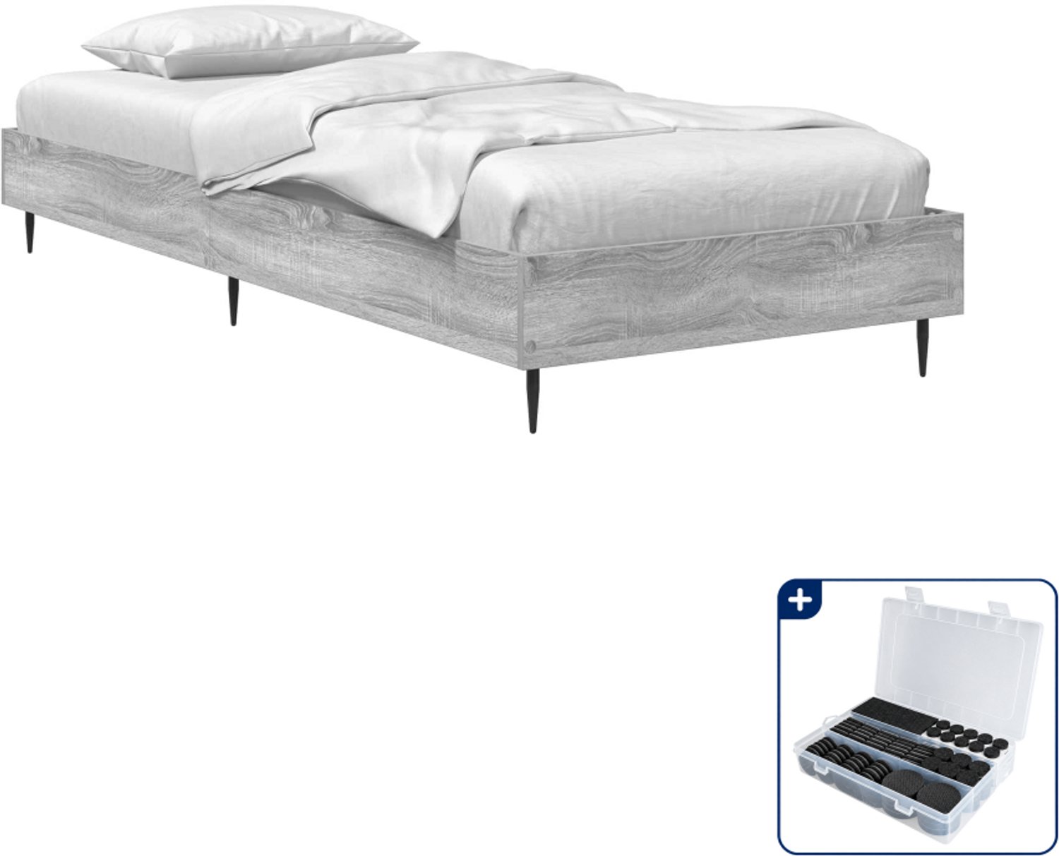 vidaXL bedframe - 80 x 200 cm - bewerkt hout - grijs sonoma - Inclusief antikrasvilt 177-delig