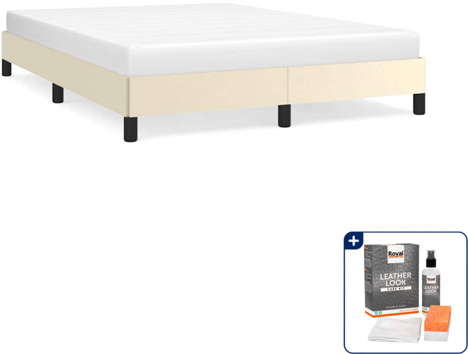 vidaXL bedframe - Small double - 140 x 200 cm - kunstleer - crème - Inclusief onderhoudsset voor kunstleer 150 ml