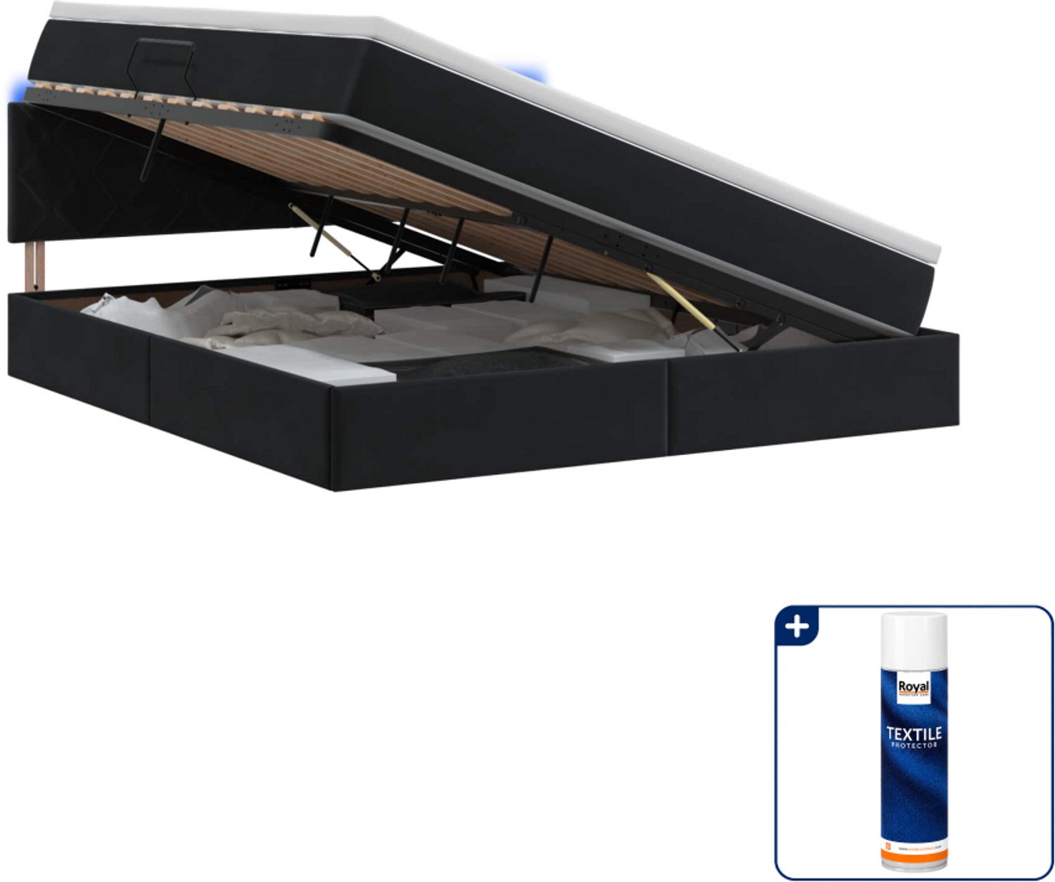 vidaXL Kingsize opslagbed met matras - 180 x 200 cm - zwart - Inclusief textielbeschermer 500 ml