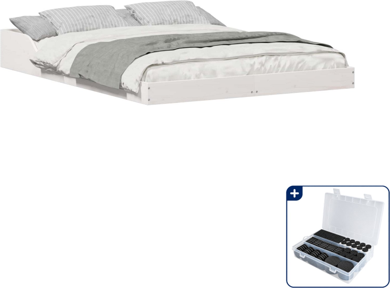 vidaXL Bedframe - 135 x 190 cm - massief grenenhout - wit - Inclusief antikrasvilt 177-delig