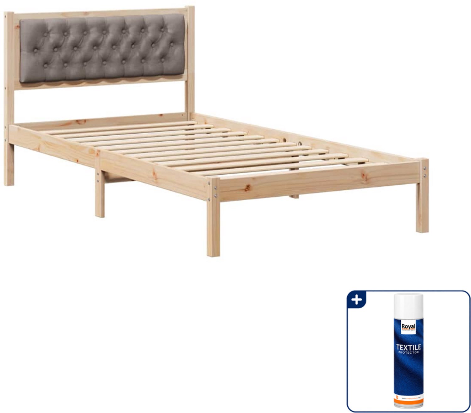 vidaXL Bedframe - 100 x 200 cm - massief grenenhout - taupe - Inclusief textielbeschermer 500 ml Bruin