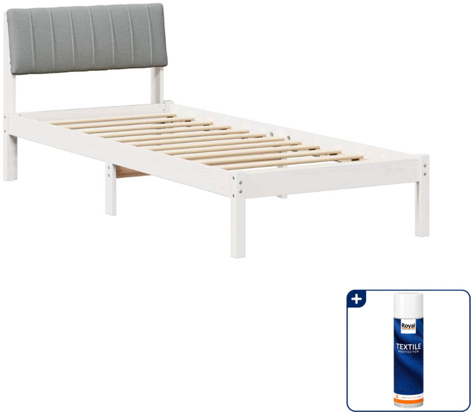 vidaXL bedframe - 75 x 190 cm - massief grenenhout - wit en lichtgrijs - Inclusief textielbeschermer 500 ml