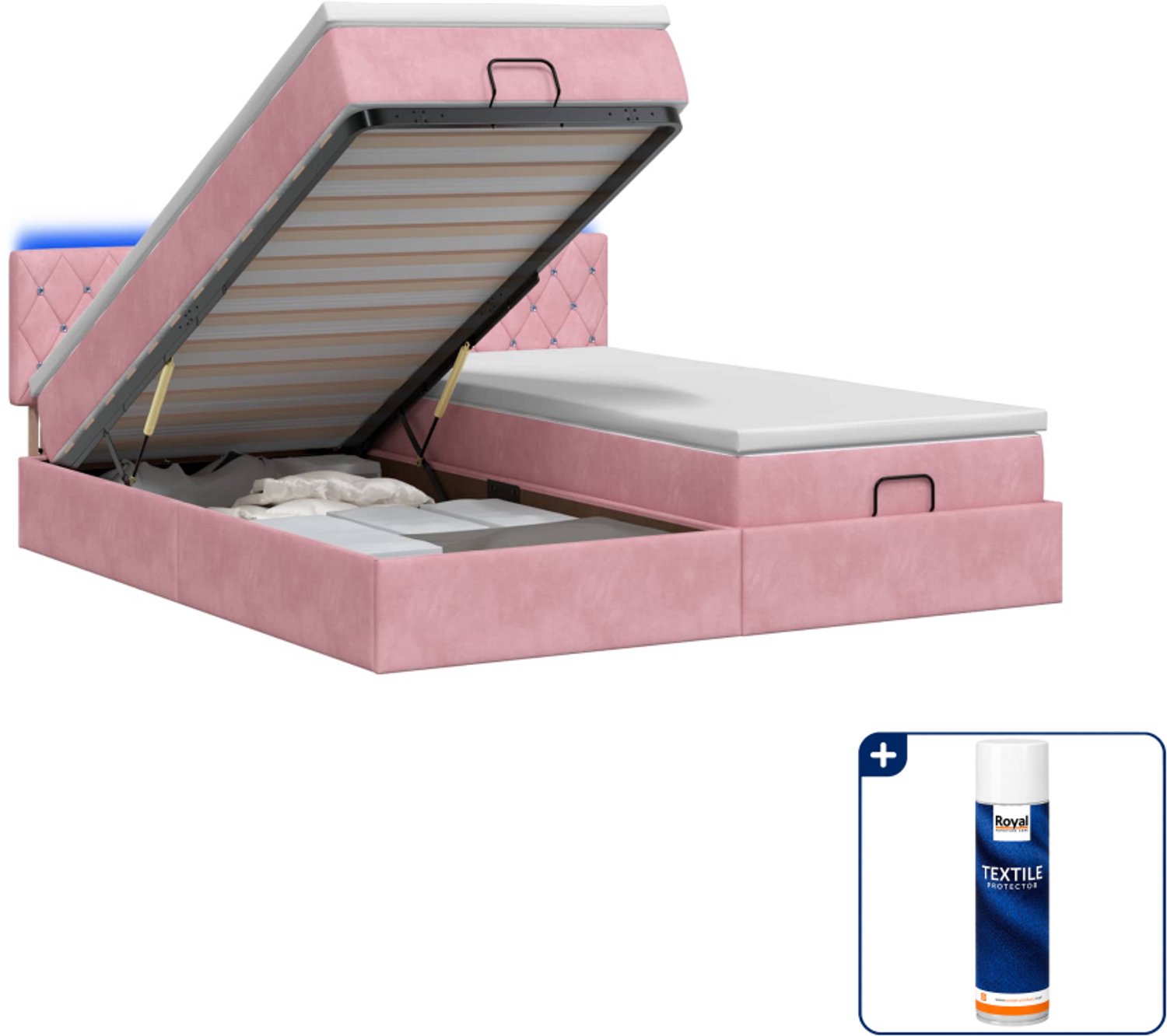 vidaXL queensize bed - 160 x 200 cm - roze - Inclusief textielbeschermer 500 ml