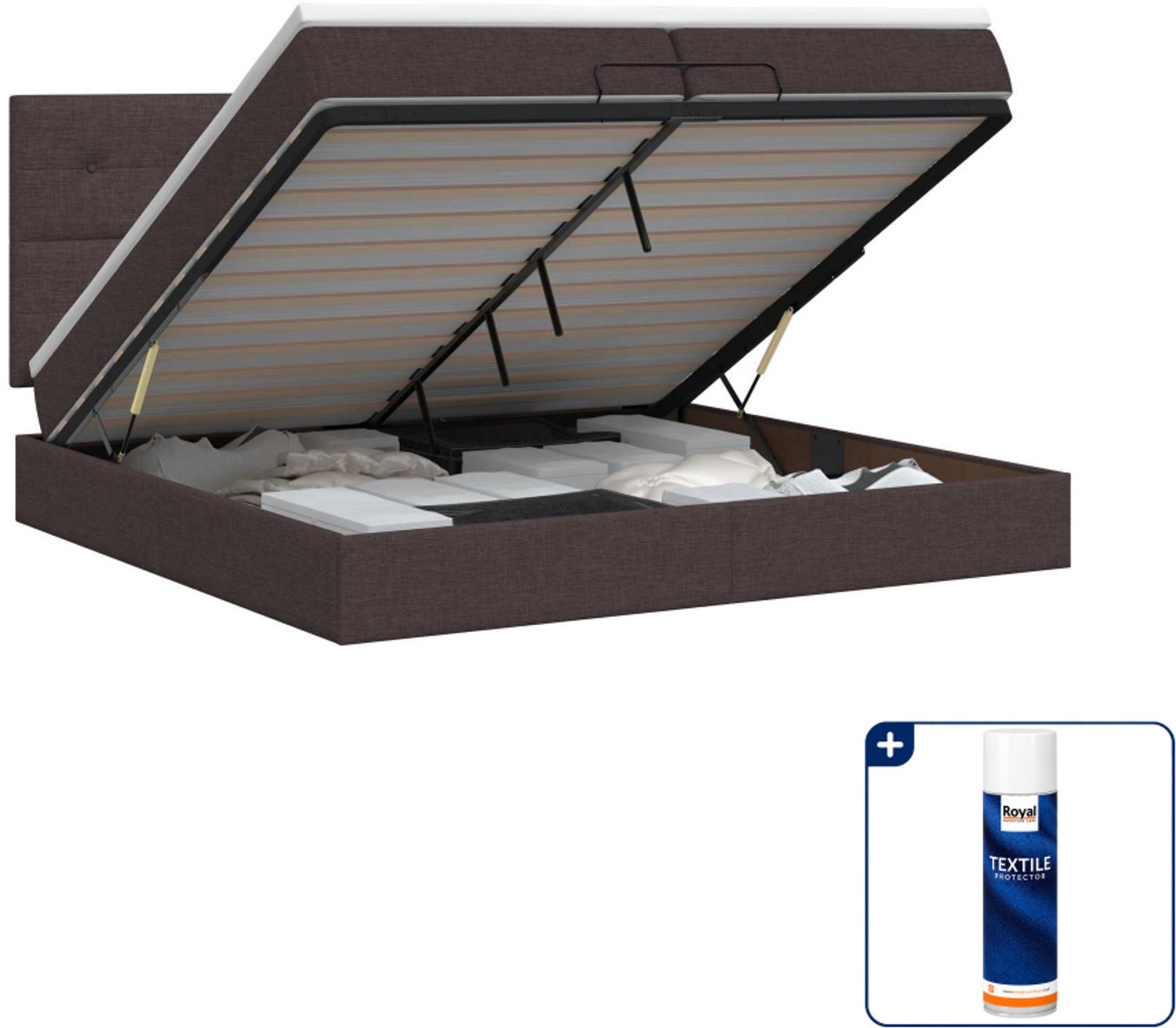 vidaXL ottoman bed met matras - 200 x 200 cm - donkerbruin - Inclusief textielbeschermer 500 ml