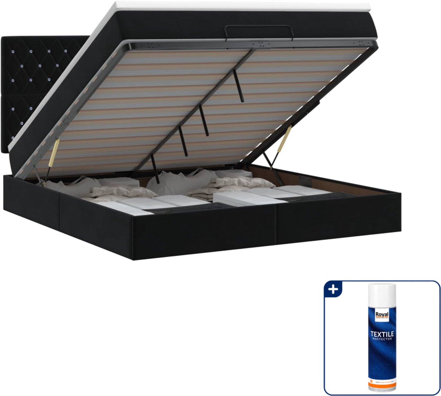 vidaXL ottoman bed met matras - small double - 140 x 200 cm - zwart - Inclusief textielbeschermer 500 ml