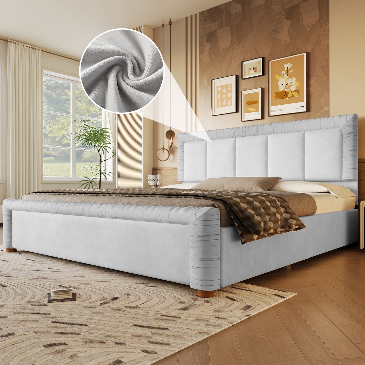 Clruro Tweepersoonsbed - 180x200 cm - met 2 Lades - Gestoffeerd - Velvet - Grijs