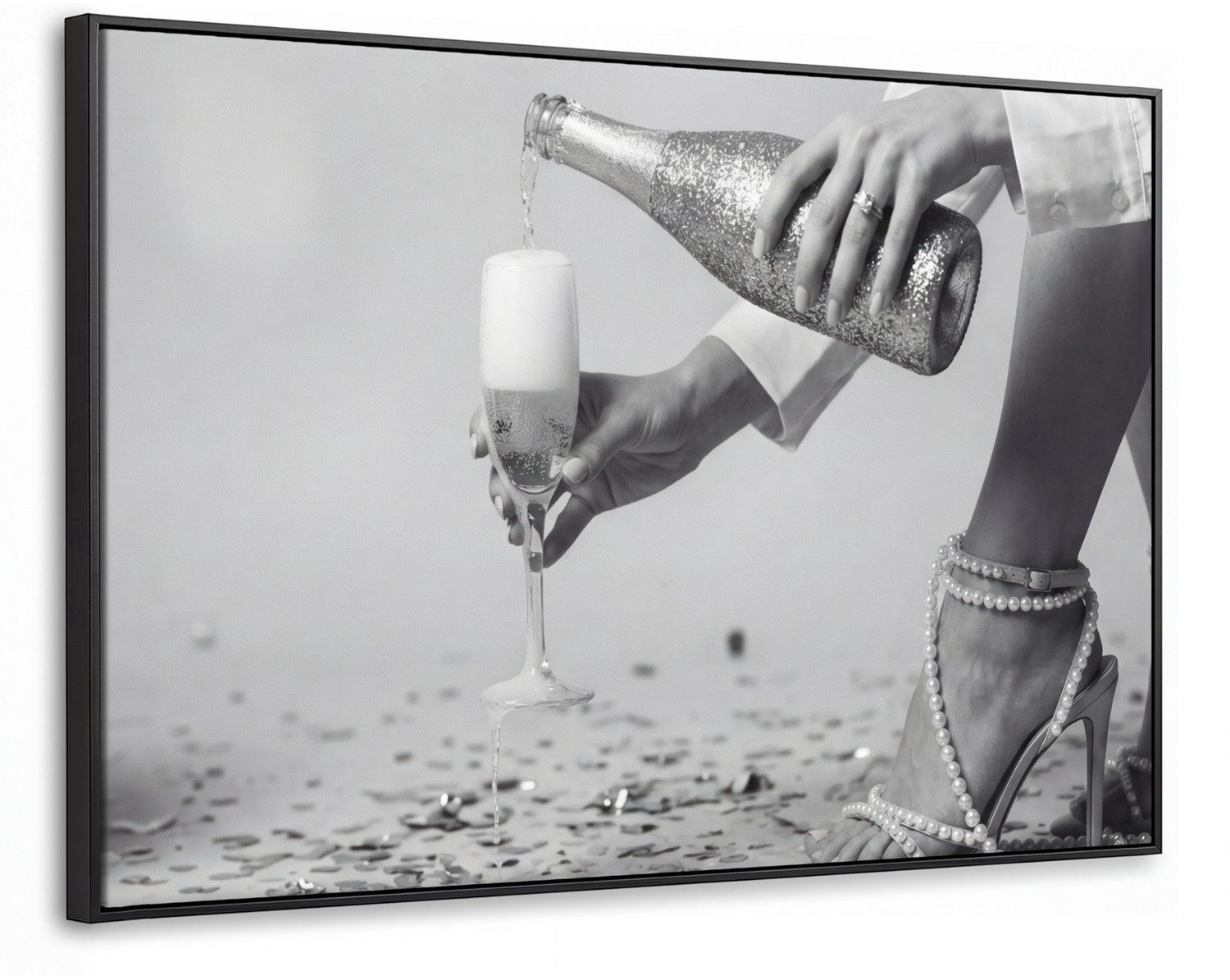 Canvas Schilderij met Baklijst 90x60cm - Feestelijk - Champagne - Discobal - Muurdecoratie woonkamer - Slaapkamer decoratie - Kamer accessoires - Schilderijen op canvas met lijst
