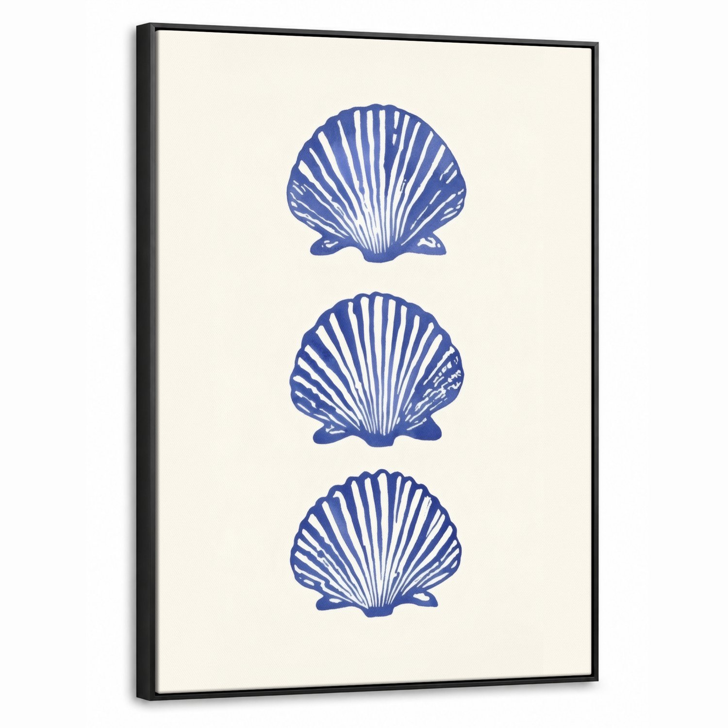 Canvas Schilderij met Baklijst 70x100cm - Schelpen - Blauw - Patroon - Muurdecoratie woonkamer - Slaapkamer decoratie - Kamer accessoires - Schilderijen op canvas met lijst