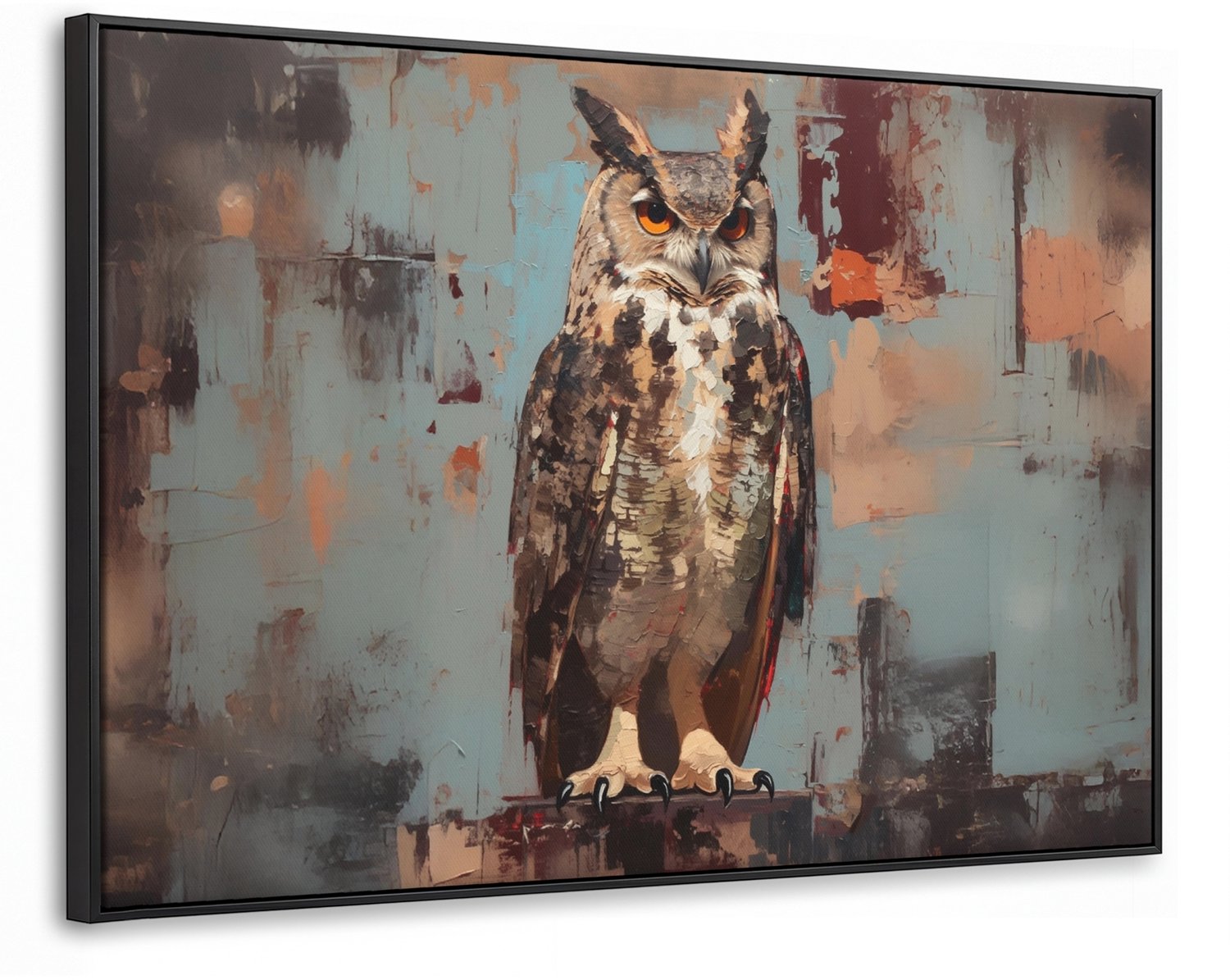 Canvas Schilderij met Baklijst XXL Canvas Schilderij met Baklijst 150x100cm - Geschilderd - Abstract - Uil - Bruin - Muurdecoratie woonkamer - Slaapkamer decoratie - Kamer accessoires - Schilderijen op canvas met lijst groot
