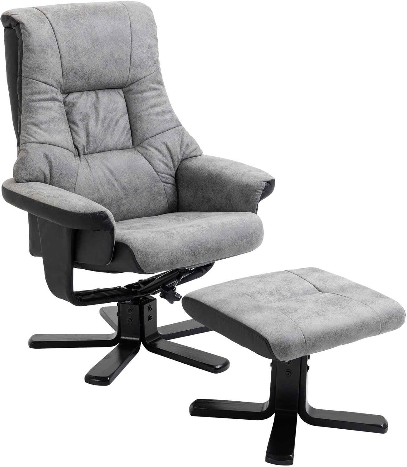 DESMIU Relaxfauteuil 78 x 82,5 x 109 cm - 360 Graden Draaibaar en Handmatig Verstelbaar - Met Hocker Voor Woonkamer - Microvezelstof - Grijs