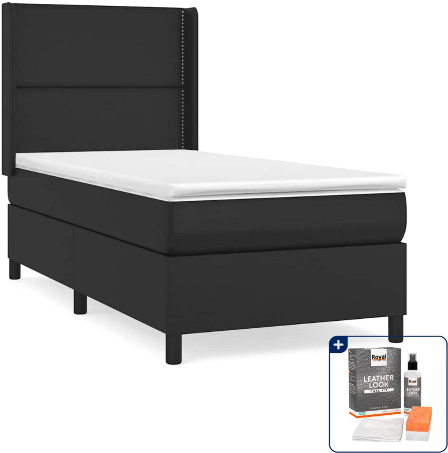 vidaXL boxspring met matras 90 x 190 cm - kunstleer - zwart - Inclusief onderhoudsset voor kunstleer 150 ml