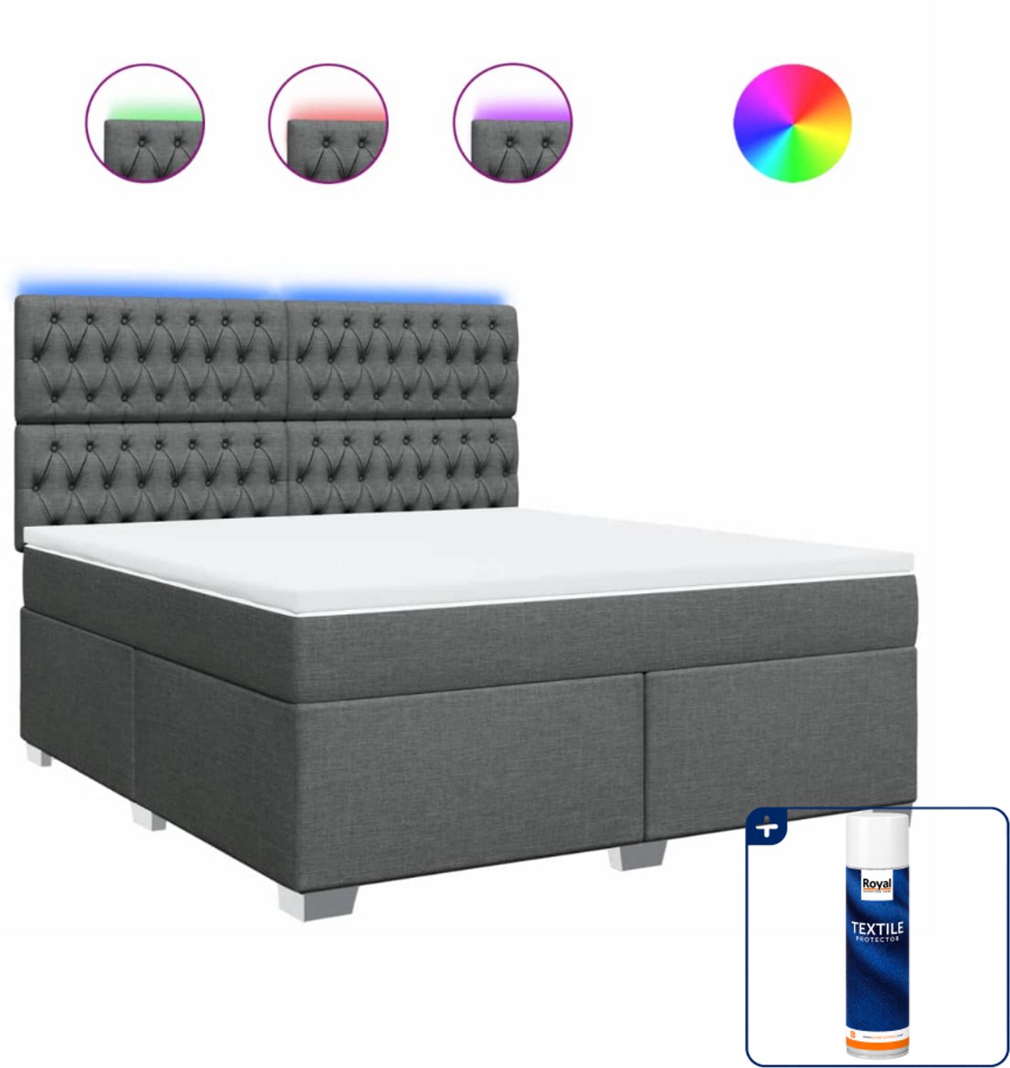 vidaXL Boxspring Kingsize - 180x200 cm - stof - donkergrijs - Inclusief textielbeschermer 500 ml