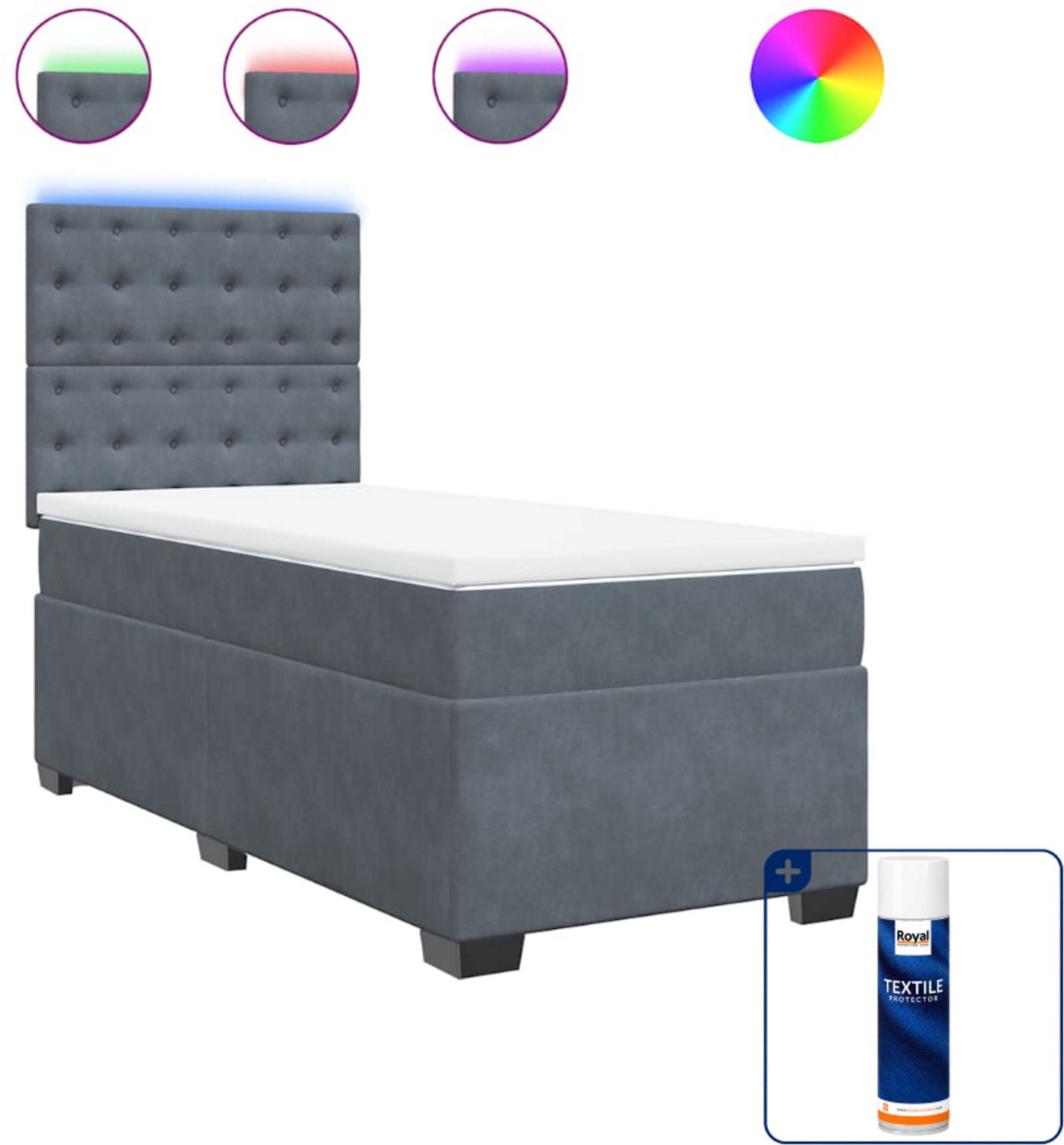 vidaXL boxspring met matras - 90 x 190 cm - fluweel - donkergrijs - Inclusief textielbeschermer 500 ml
