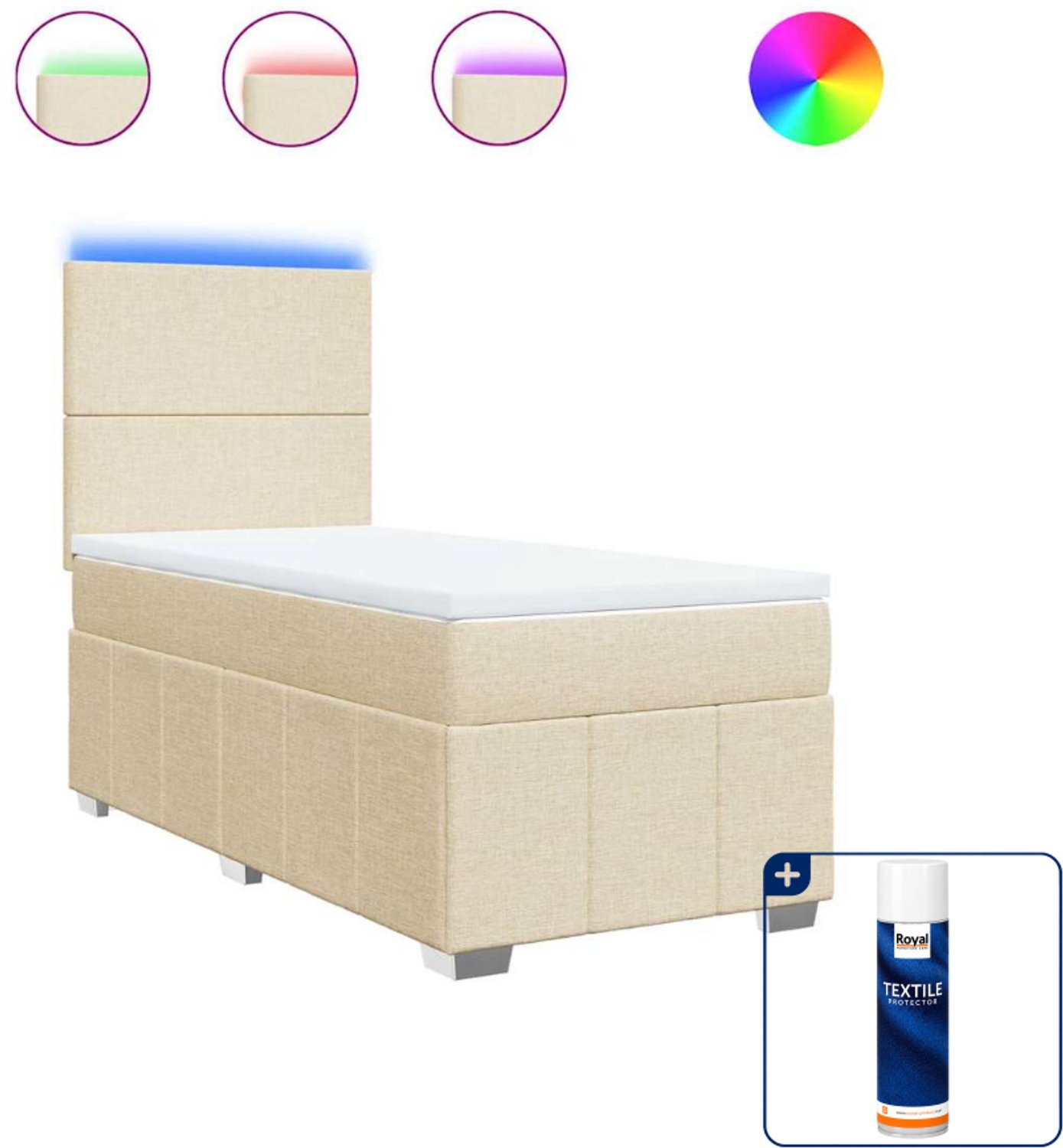 vidaXL boxspring met matras - 80 x 200 cm - crème - Inclusief textielbeschermer 500 ml