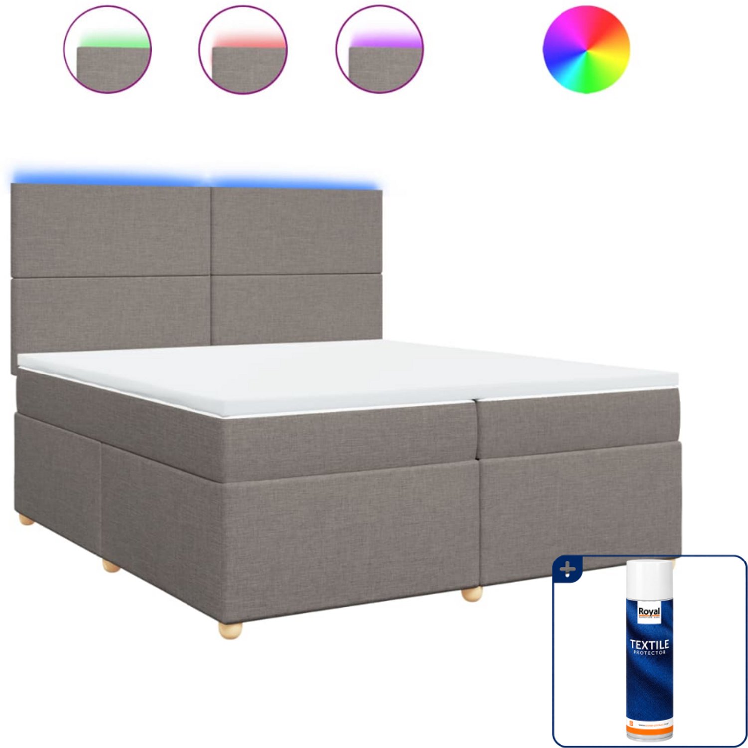 vidaXL Super kingsize boxspring met matras - 200 x 200 cm - taupe - Inclusief textielbeschermer 500 ml
