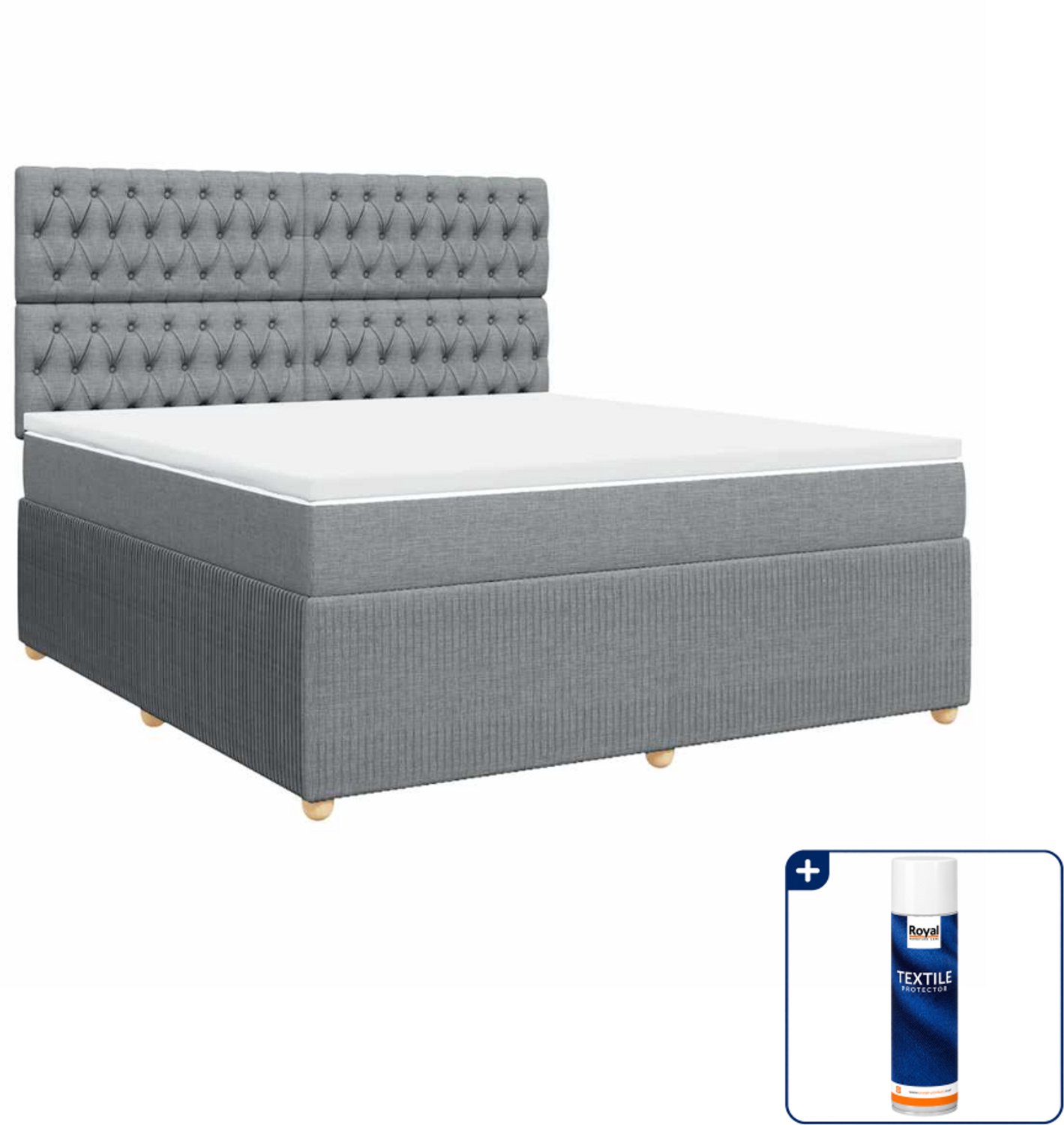 vidaXL Kingsize boxspring met matras - 180 x 200 cm - lichtgrijs - Inclusief textielbeschermer 500 ml