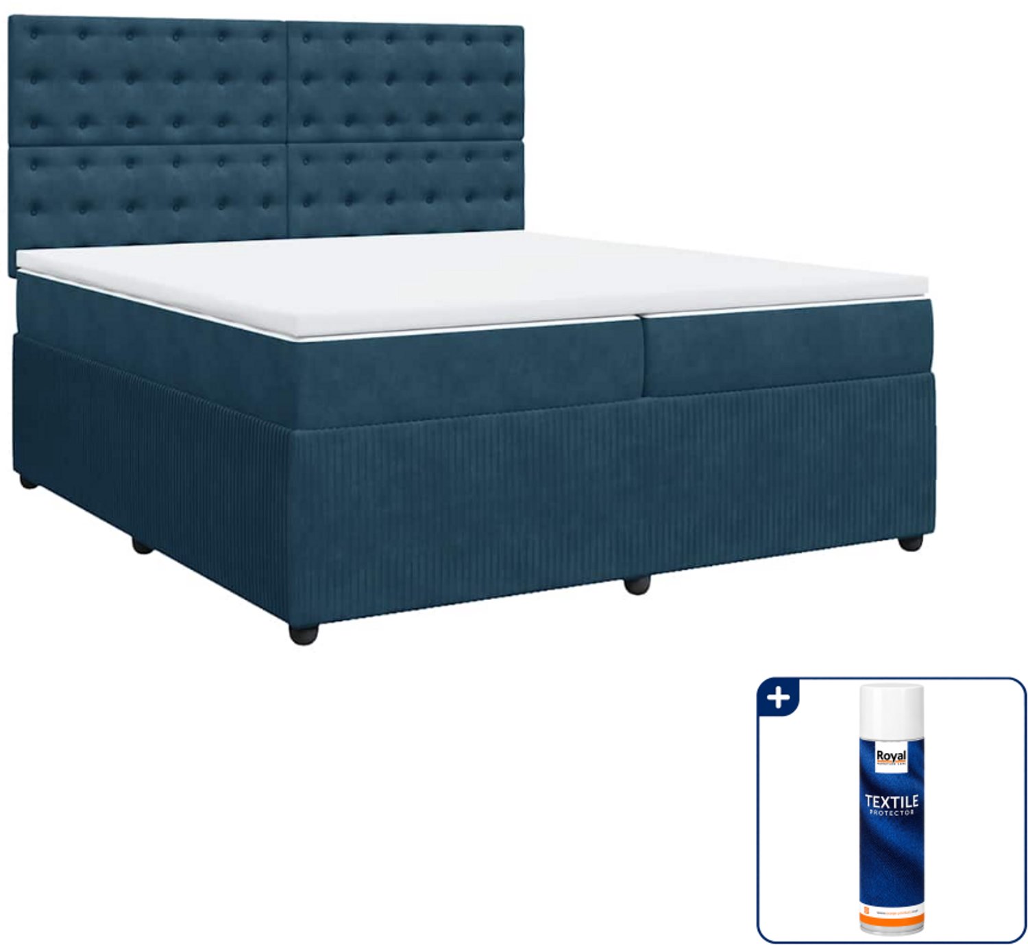 vidaXL Boxspring - Super kingsize - 200 x 200 cm - donkerblauw - Inclusief textielbeschermer 500 ml