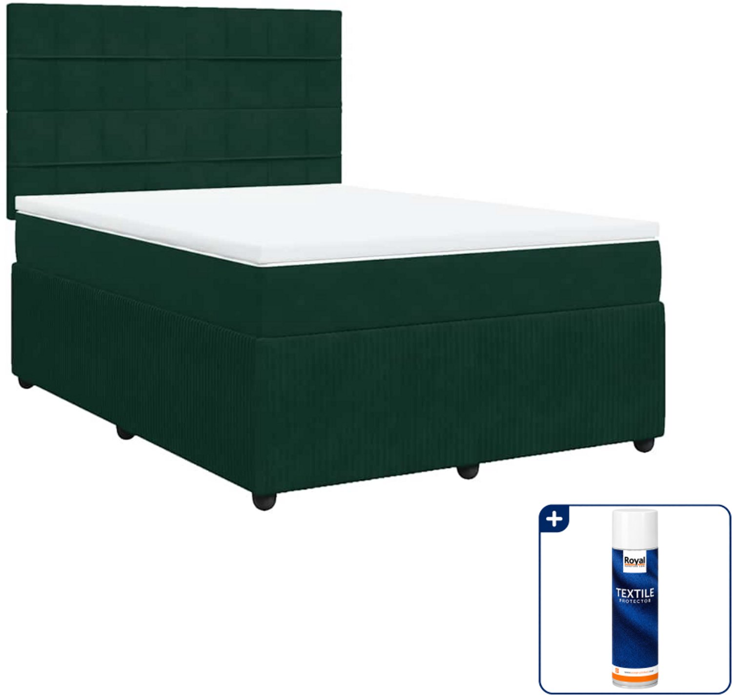 vidaXL boxspring met matras - 140 x 190 cm - fluweel - donkergroen - Inclusief textielbeschermer 500 ml
