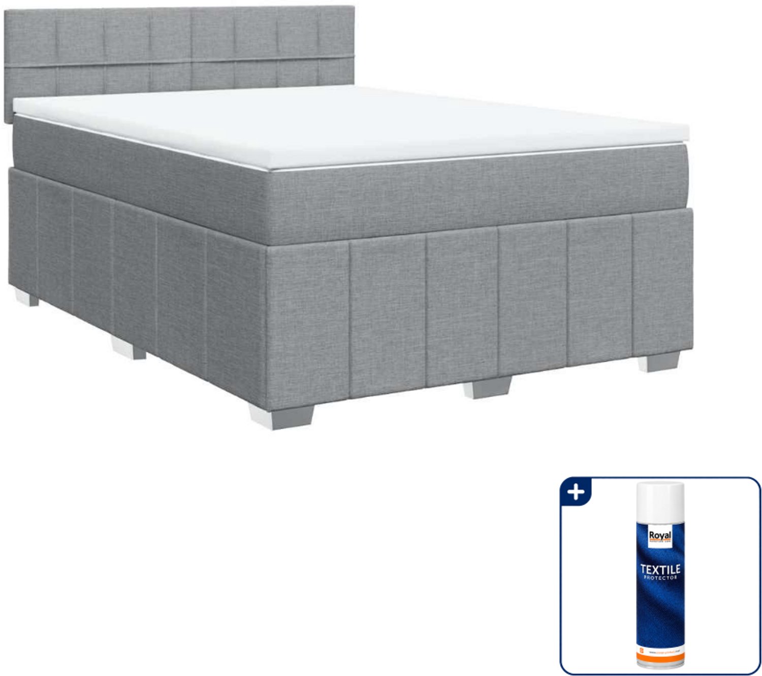 vidaXL boxspring met matras 140 x 190 cm - lichtgrijs - Inclusief textielbeschermer 500 ml