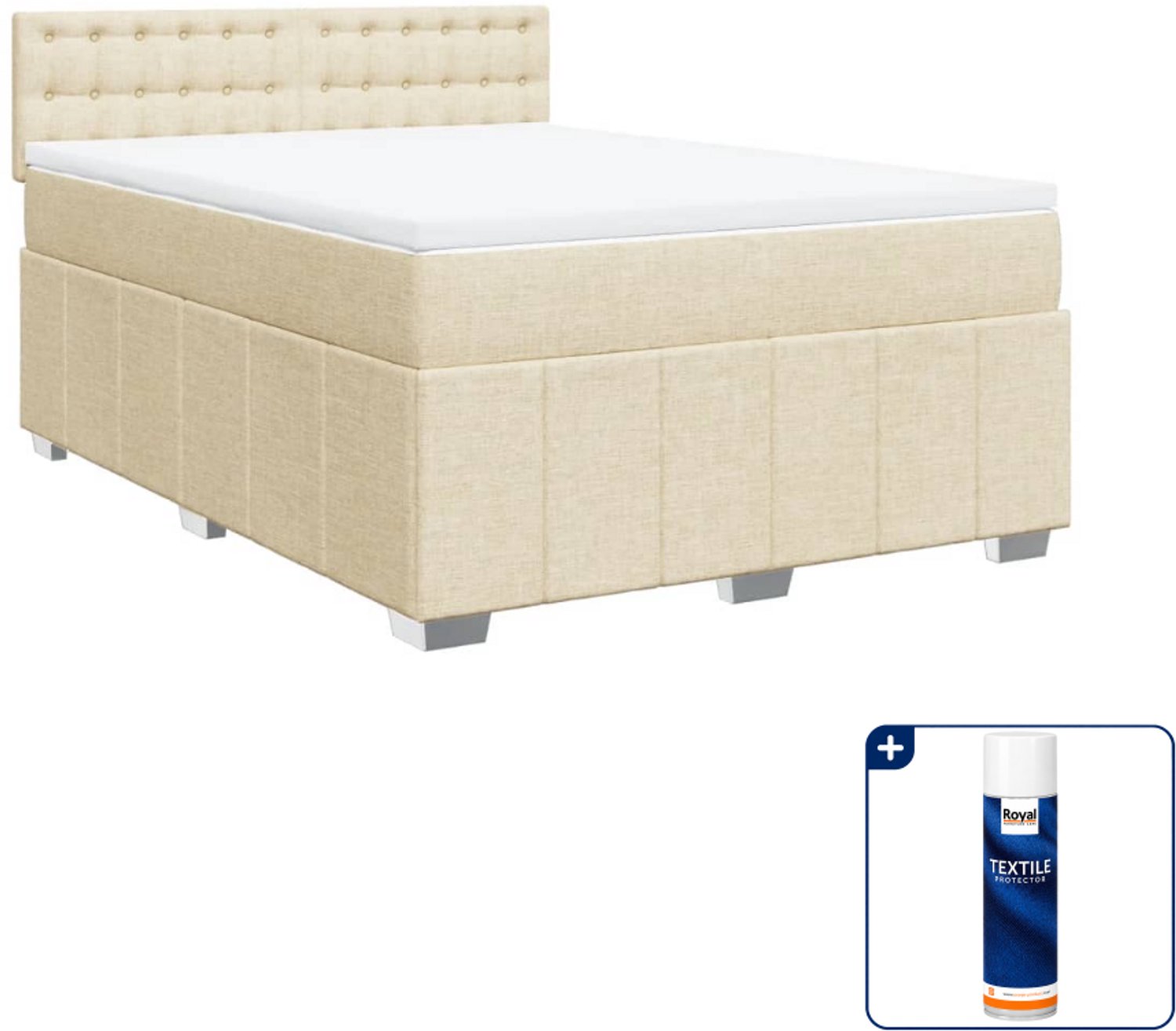 vidaXL boxspring - Small double - 140 x 200 cm - crème - Inclusief textielbeschermer 500 ml