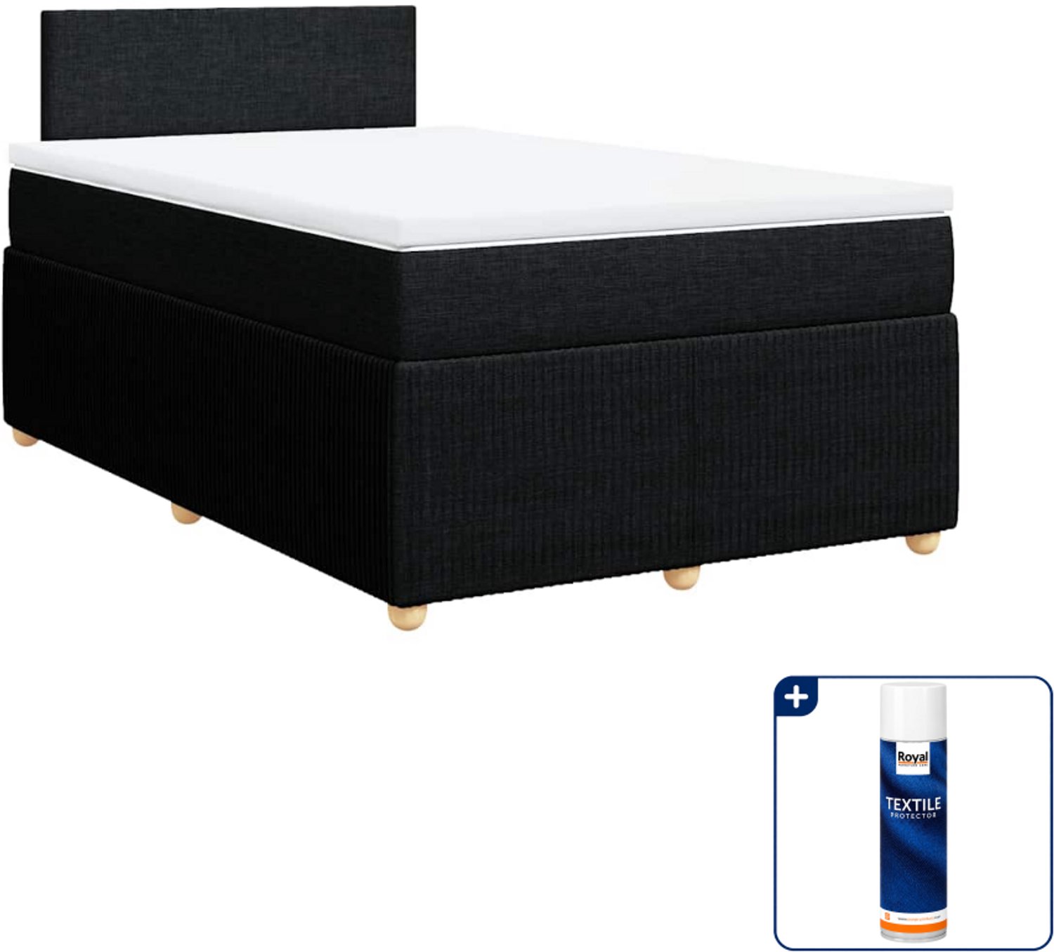 vidaXL boxspring met matras - 120 x 190 cm - stof - zwart - Inclusief textielbeschermer 500 ml
