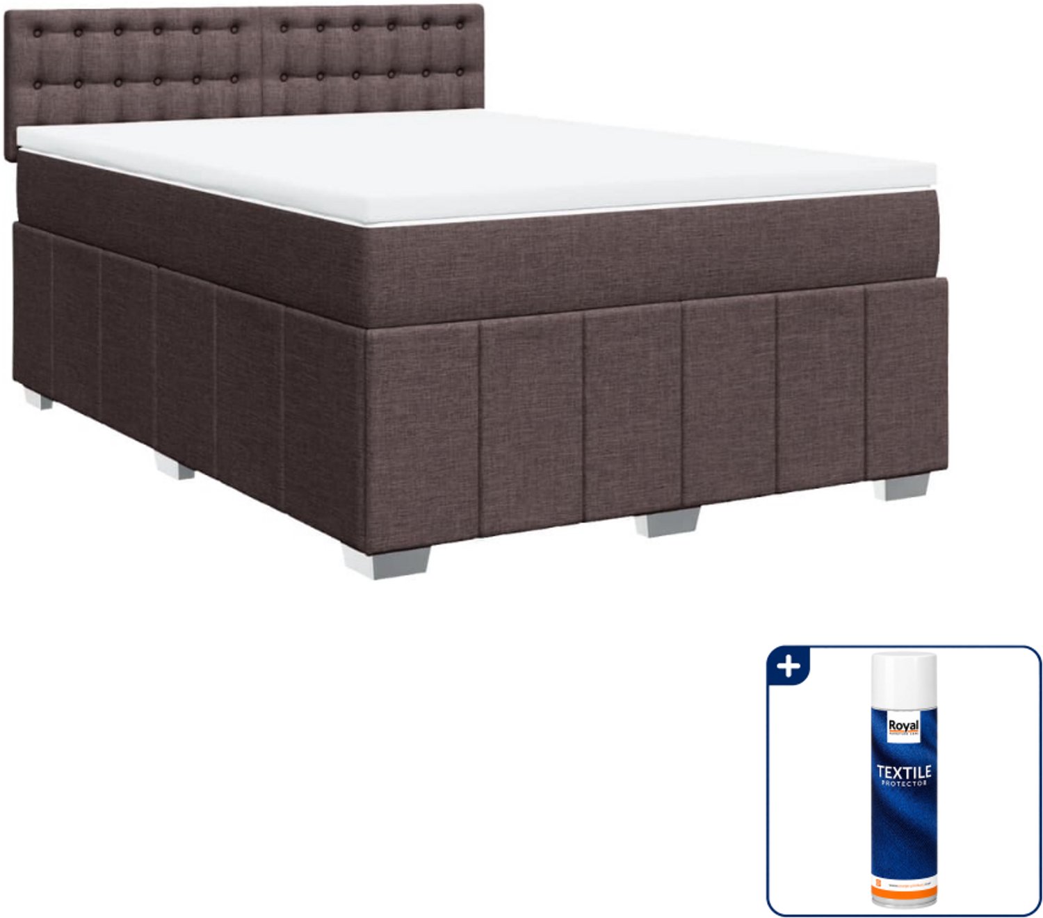 vidaXL Boxspring Queensize - 160 x 200 cm - donkerbruin - Inclusief textielbeschermer 500 ml