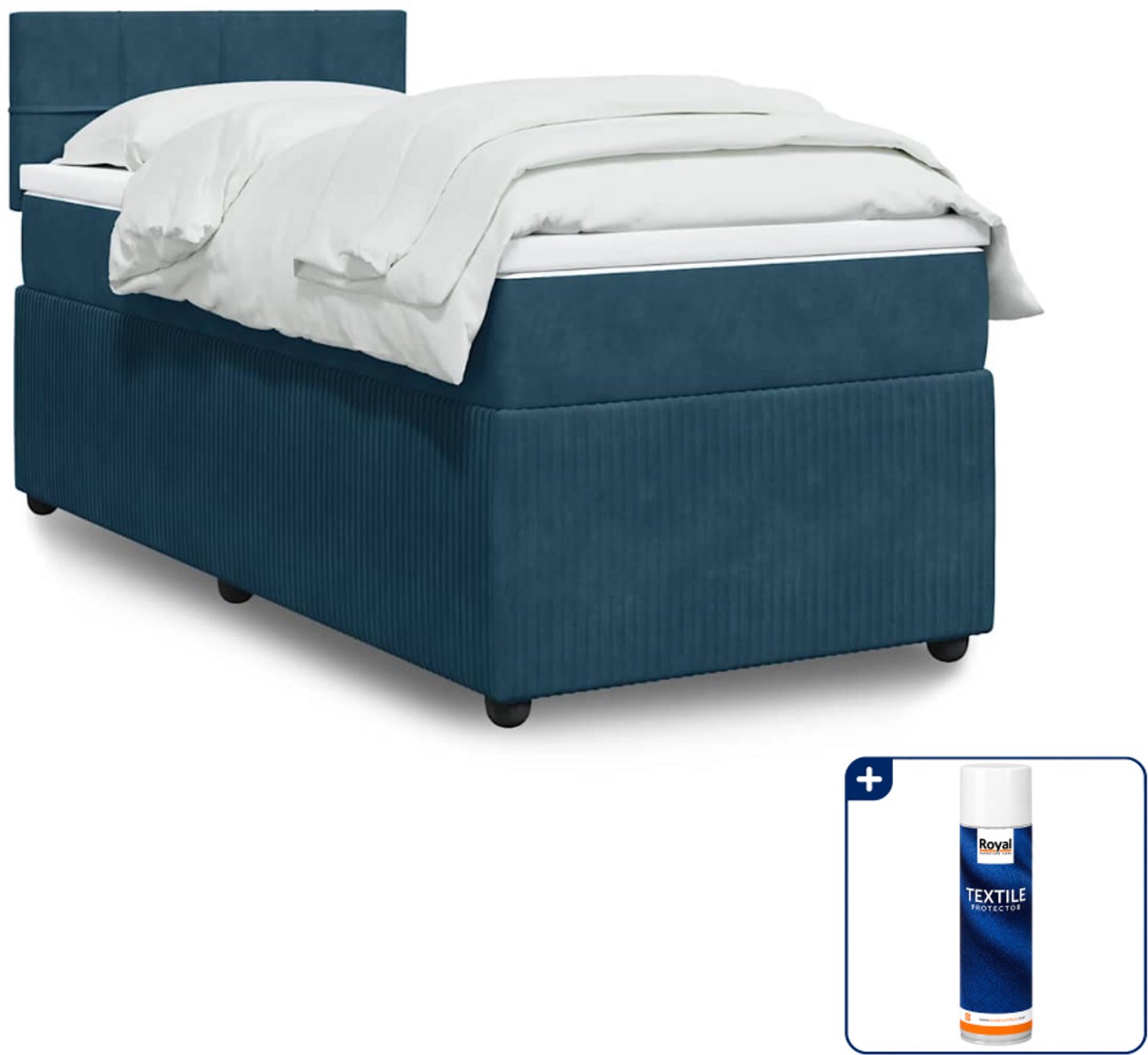 vidaXL boxspring met matras 100 x 200 cm - fluweel - blauw - Inclusief textielbeschermer 500 ml