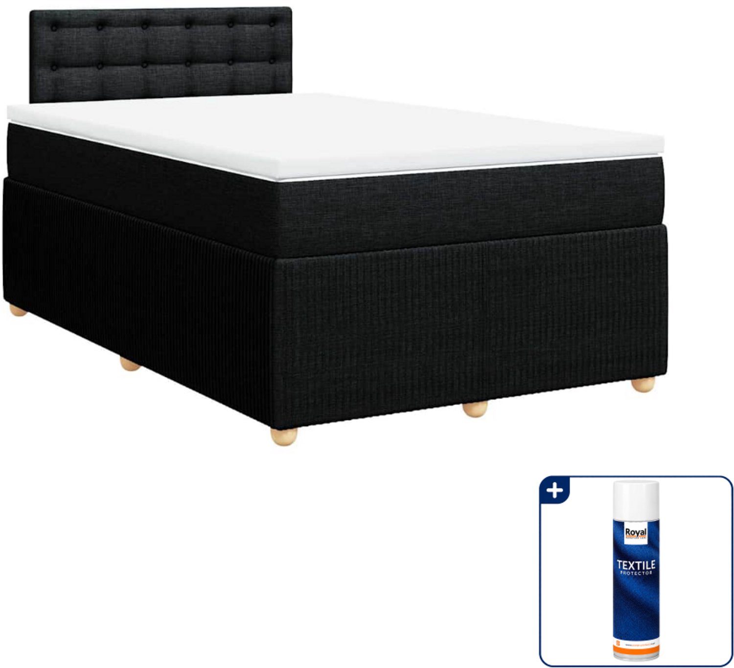 vidaXL boxspring met matras - 120 x 200 cm - stof - zwart - Inclusief textielbeschermer 500 ml