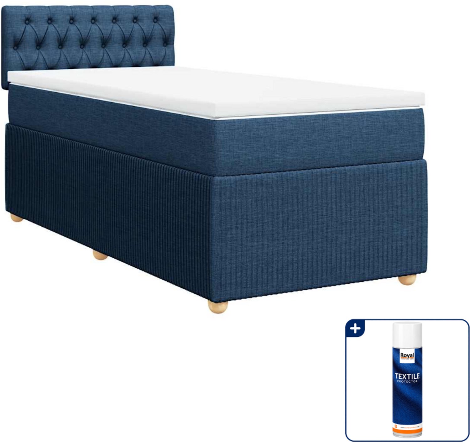 vidaXL boxspring met matras 80 x 200 cm - stof - blauw - Inclusief textielbeschermer 500 ml